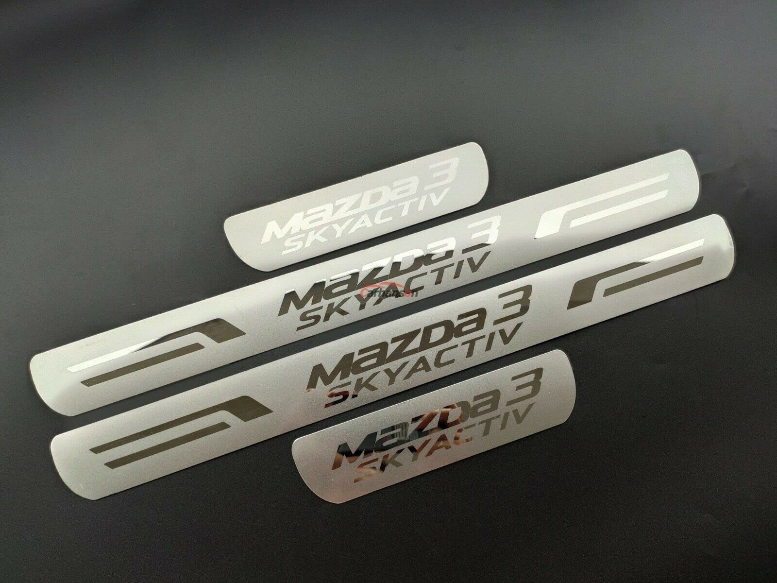 GZBFTDH Door Sill Protector for Mazda 3, 2008-2022, 4pcs Set, Stainless Steel and Rubber, Vehicle Specific Fit