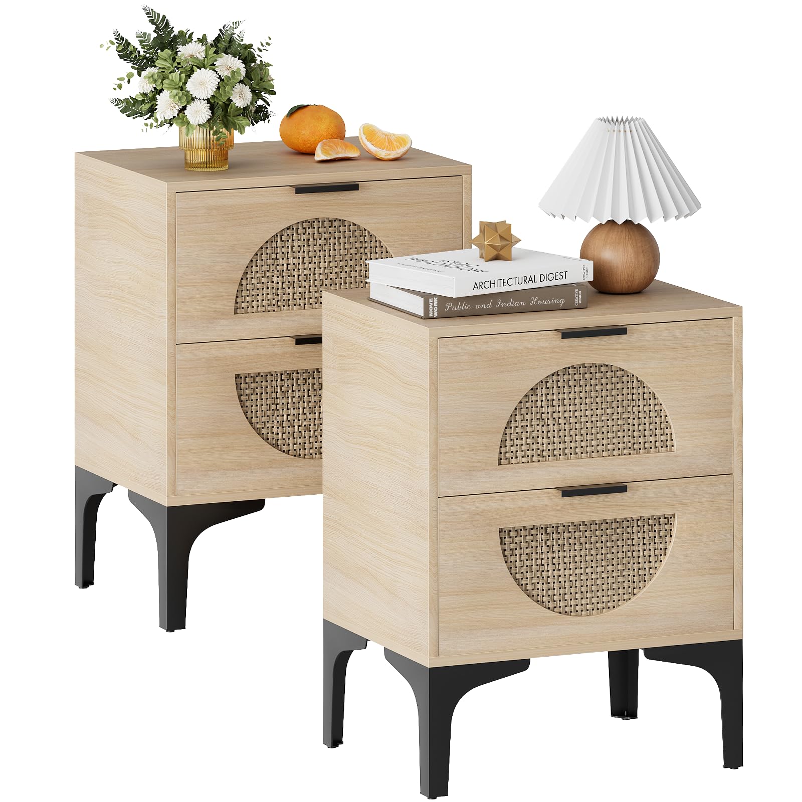 Garden 4 you Bedside Table, Nightstand, Bed Side Table with Wood Decorated Drawers, Modern Bedside Cabinet, Bedroom End Table with Storage, Quick Easy Assembly (Wood Color,2pcs)