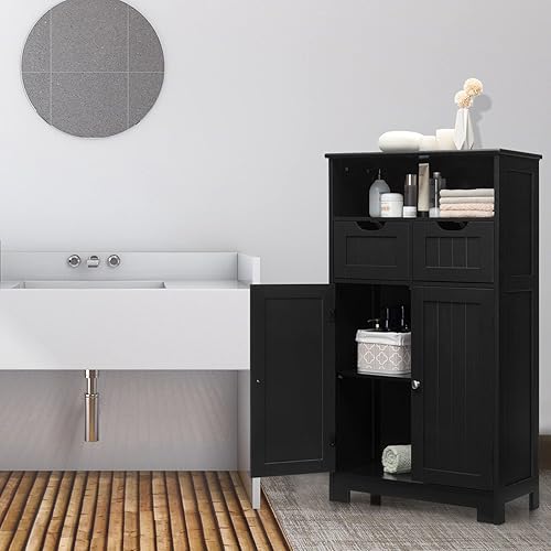 Miniatura 2 de LOKO Gabinete de almacenamiento de baño, organizador de almacenamiento multifuncional con 2 cajones extraíbles y estante ajustable, moderno gabinete