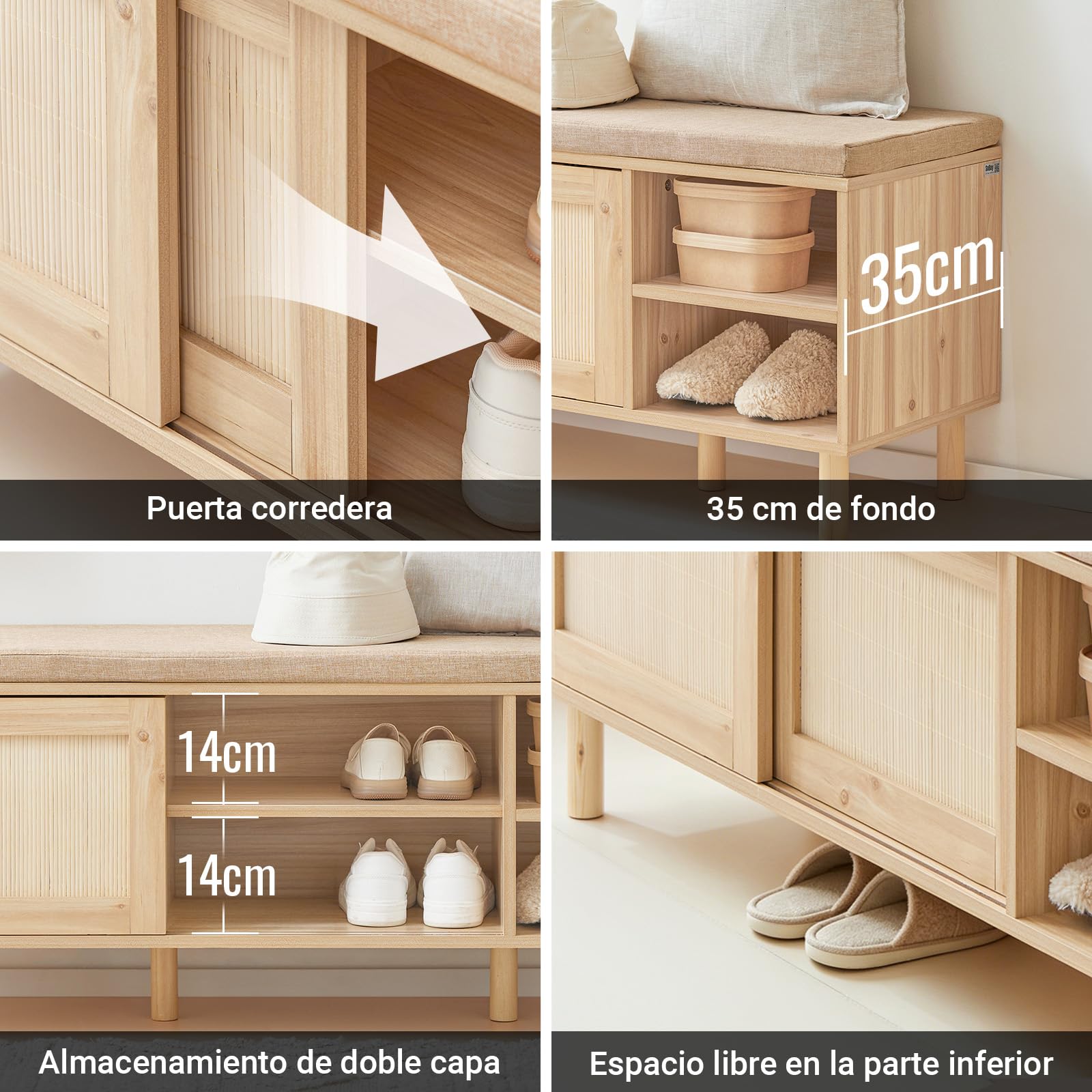 SoBuy Banco Zapatero con Puertas ratán 121x35x49cm para recibidor