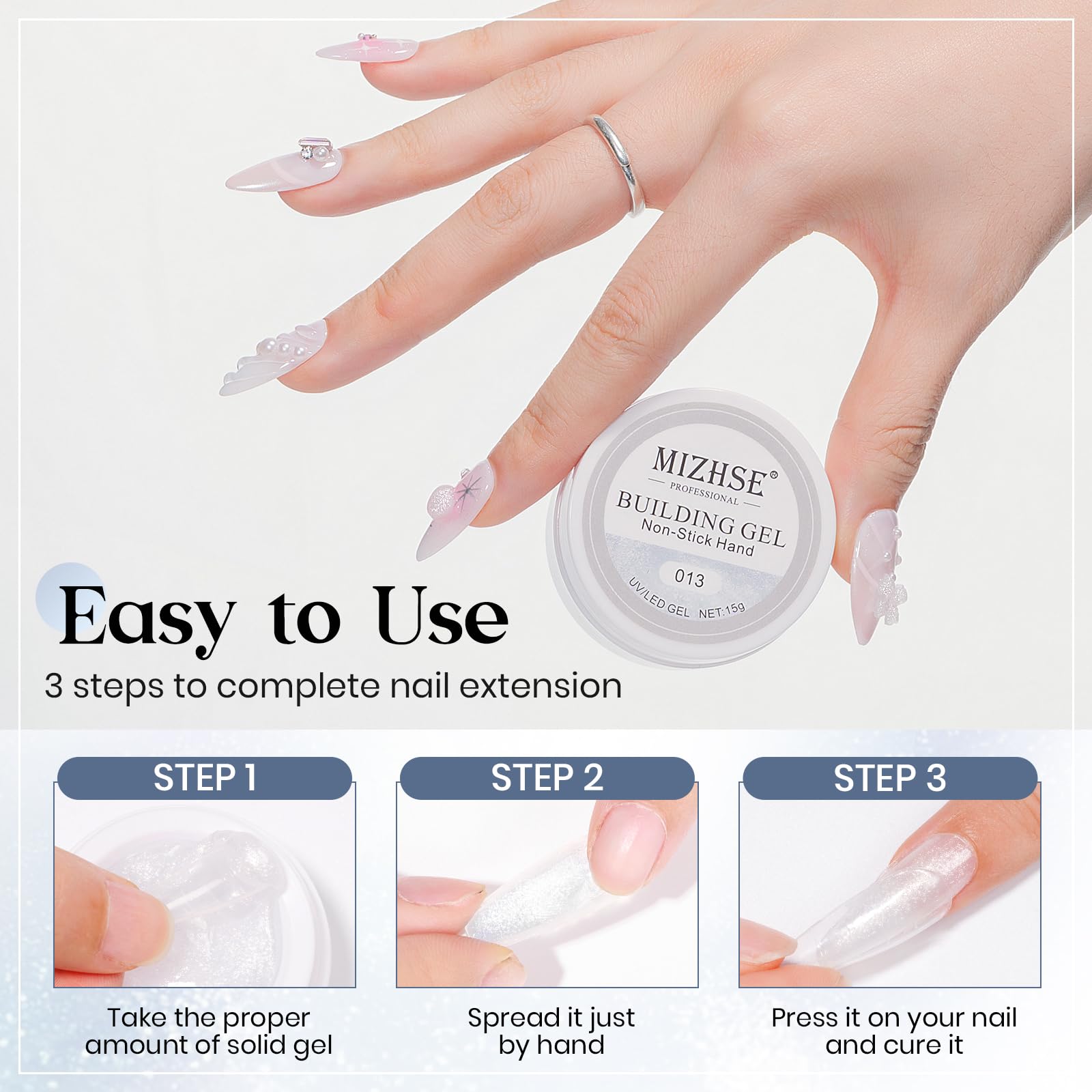MIZHSE Builder żel do paznokci - żel 3D Nail Art, biały żel budujący do paznokci żelowych, rzeźba twardy żel do stylizacji paznokci 3D, biały, 15 g