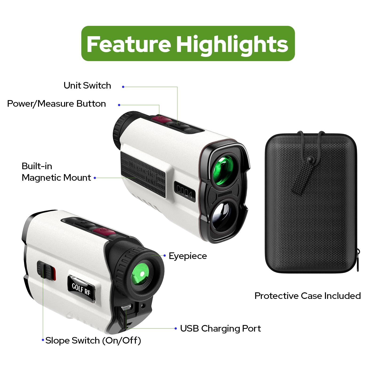 Télémètre de golf avec interrupteur de pente, télémètre laser de 800 m avec vibration de verrouillage du mât de drapeau, grossissement 6x et batterie rechargeable