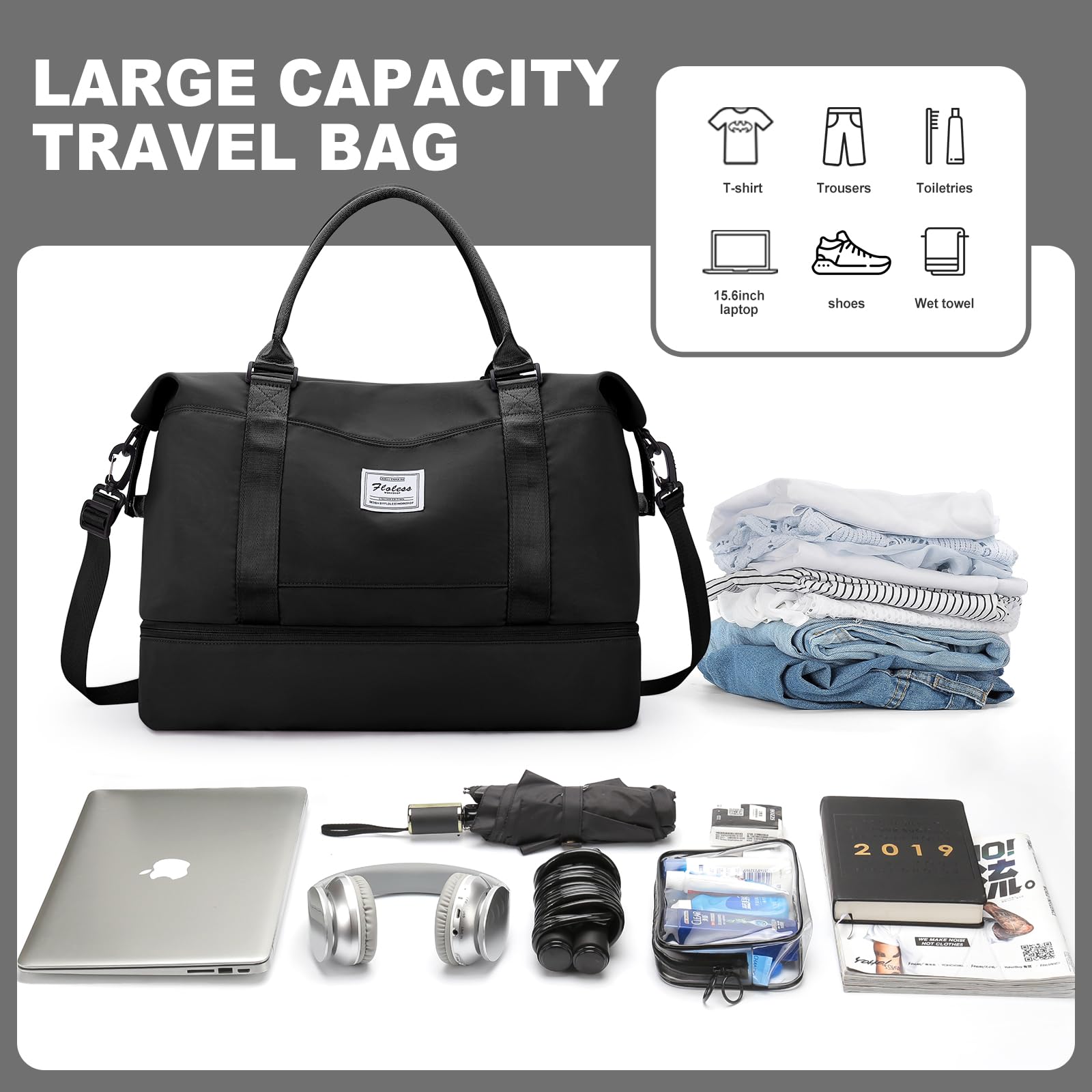 for Easyjet Airlines Underseat Cabin Bag 45X36X20 Weekend Overnight Carry on Holdall for Women Travel Duffel Sport Gym Tote Mum Hospital Bags with Wet Pocket,K1-Beige Brown - Image 4