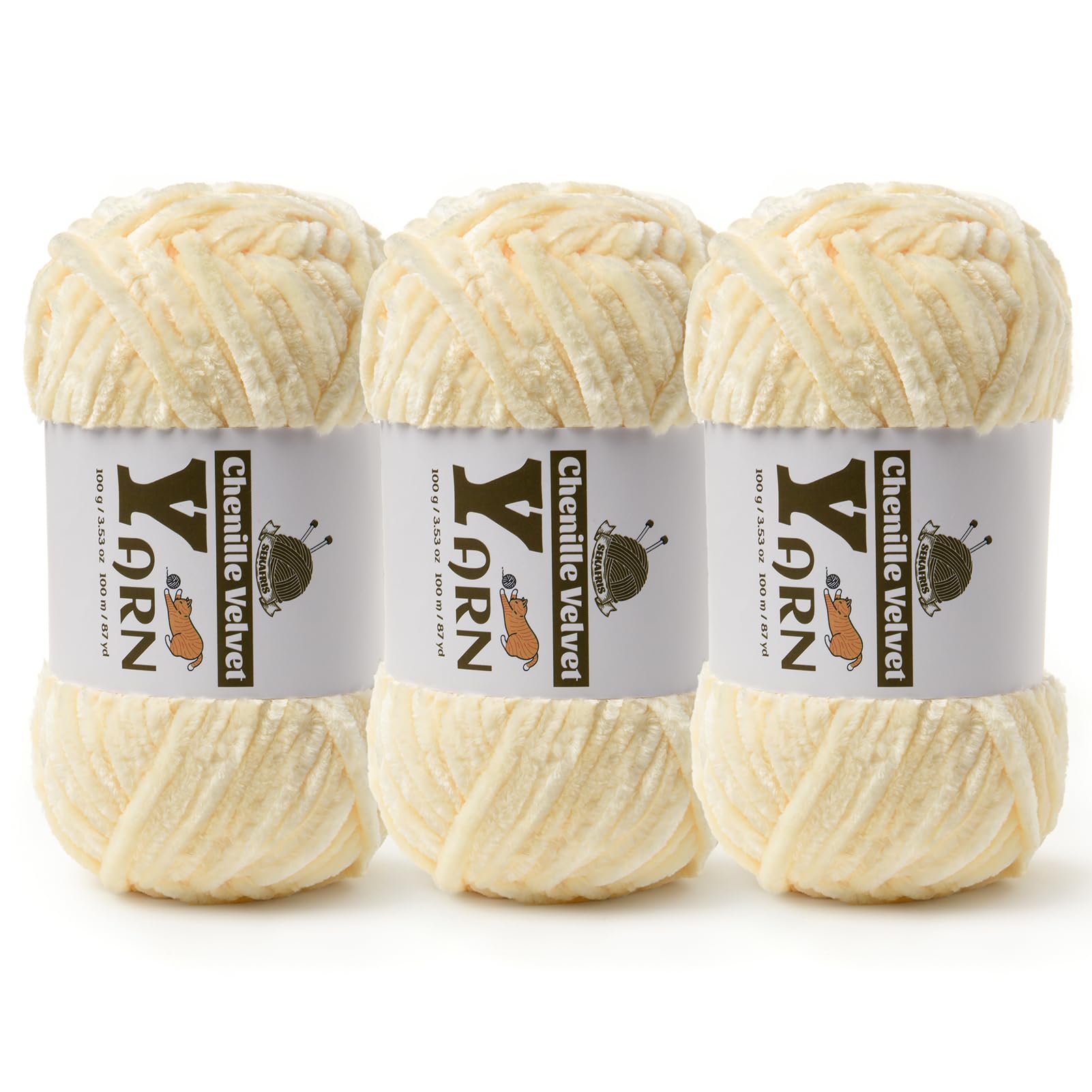 Chenille Crochet Milky White Yarn 3 Pack