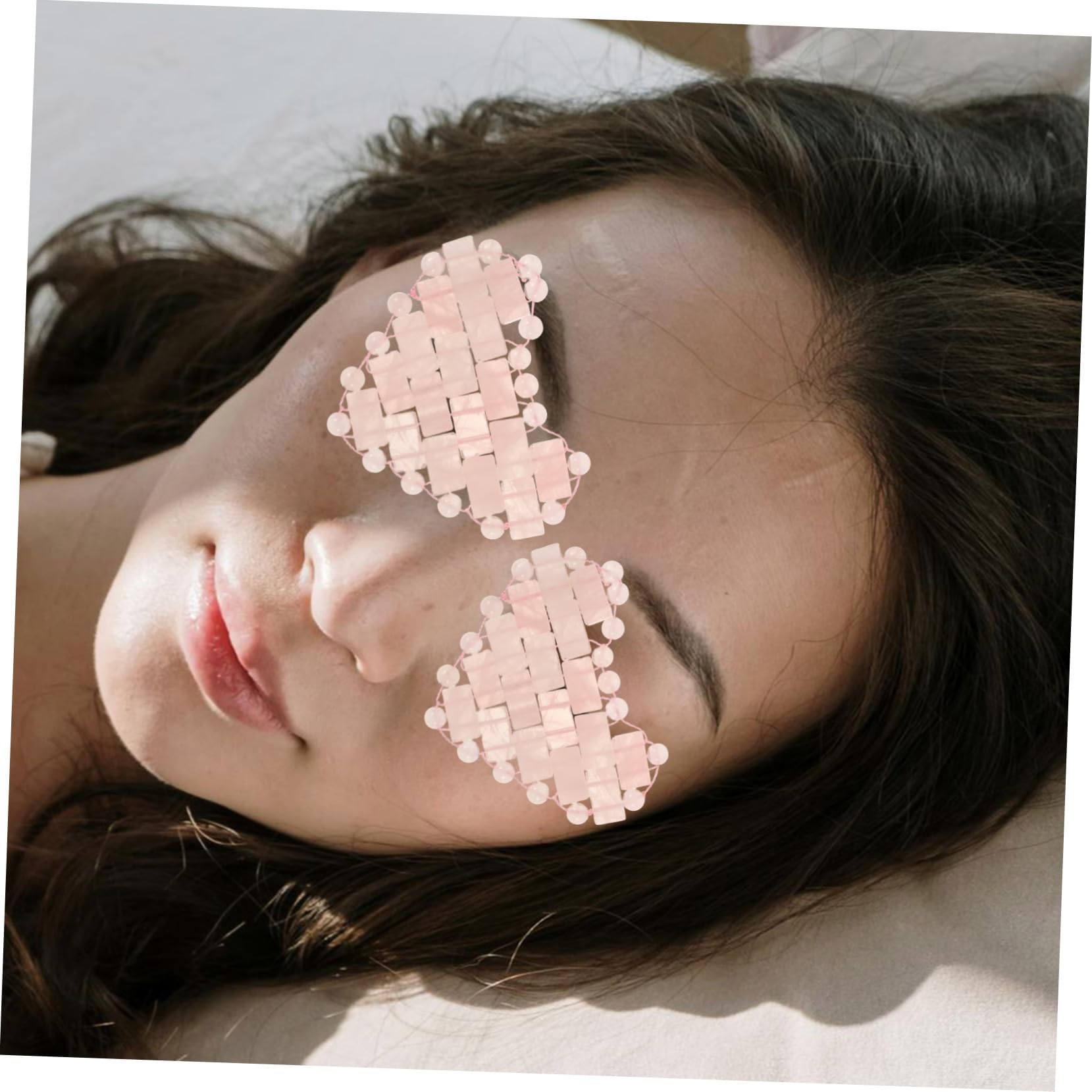 PACKOVE Maschera per Occhi Isolante Dalla Luce e Massaggiante in Pietra di Cristallo a Forma di Cuore Rosa per Alleviare Affaticamento e Favorire Relax