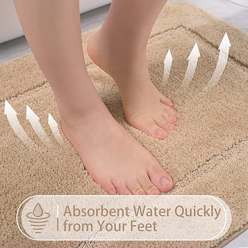 Miniatura 6 de LOCHAS Juego de 2 alfombras de baño suaves, color beige, tapete de baño en forma de U de 20 x 20 pulgadas y 34 x 20 pulgadas, tapetes de secado