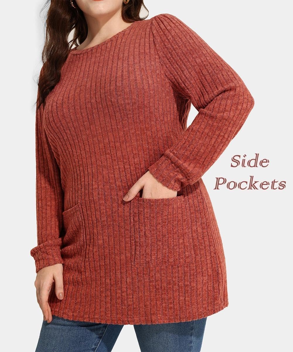 TIYOMI Womens Plus Size Long Sleeve Tops Crewneck Casual Fall Shirts Oversized Long Sweaters Loose Tunic Tops Pockets XL-5XL - Image 3