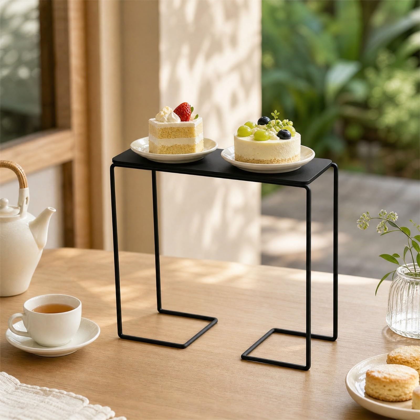Alzata in Acrilico Nero per Dessert con perficie Rettangolare Ampia per Presentare Pasticcini E Frutta Tavoli da Buffet E Banchetti con Base a Telaio Aperto E Stabile, M, Rettangolo
