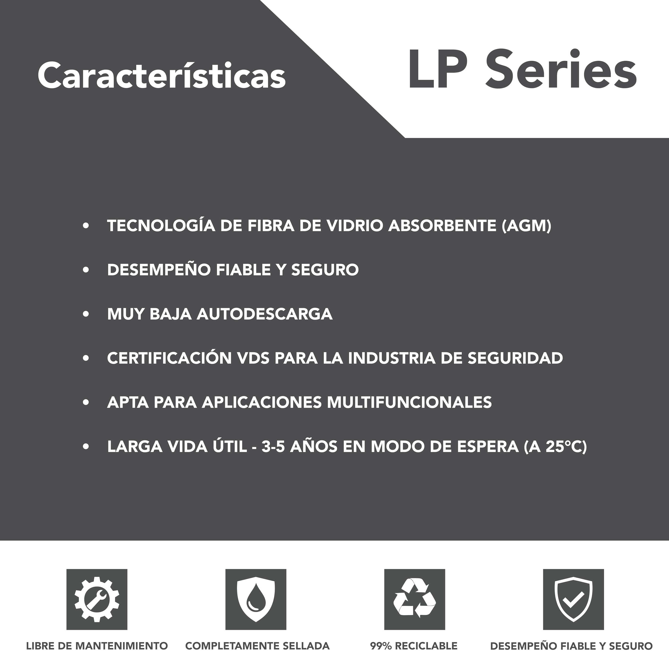 Landport - Batería AGM 12V 7,2Ah LP12-7,2 VDS - Batería de Plomo-Ácido Libre de Mantenimiento, Alta Fiabilidad, Terminal T2/F2 - Batería Sistemas de Seguridad, UPS, Energía de Respaldo