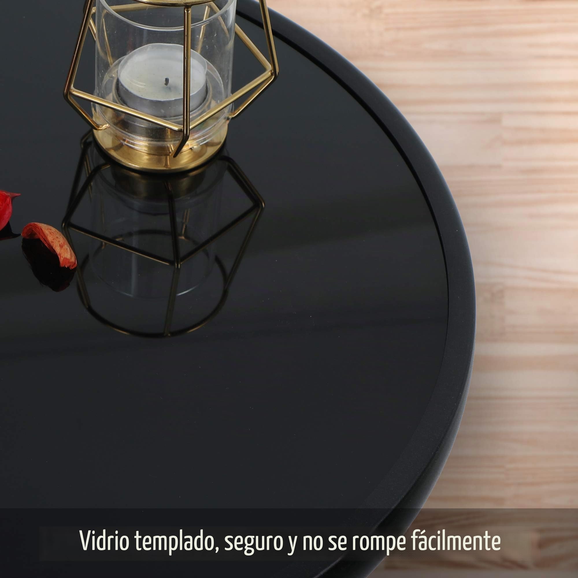 PHI VILLA Mesa Auxiliar Redonda Plegable de Cristal de Metal, Mesa de Café, Resistente a la Intemperie, Fácil de Limpiar, para Balcón, Jardín, Terraza, Salón