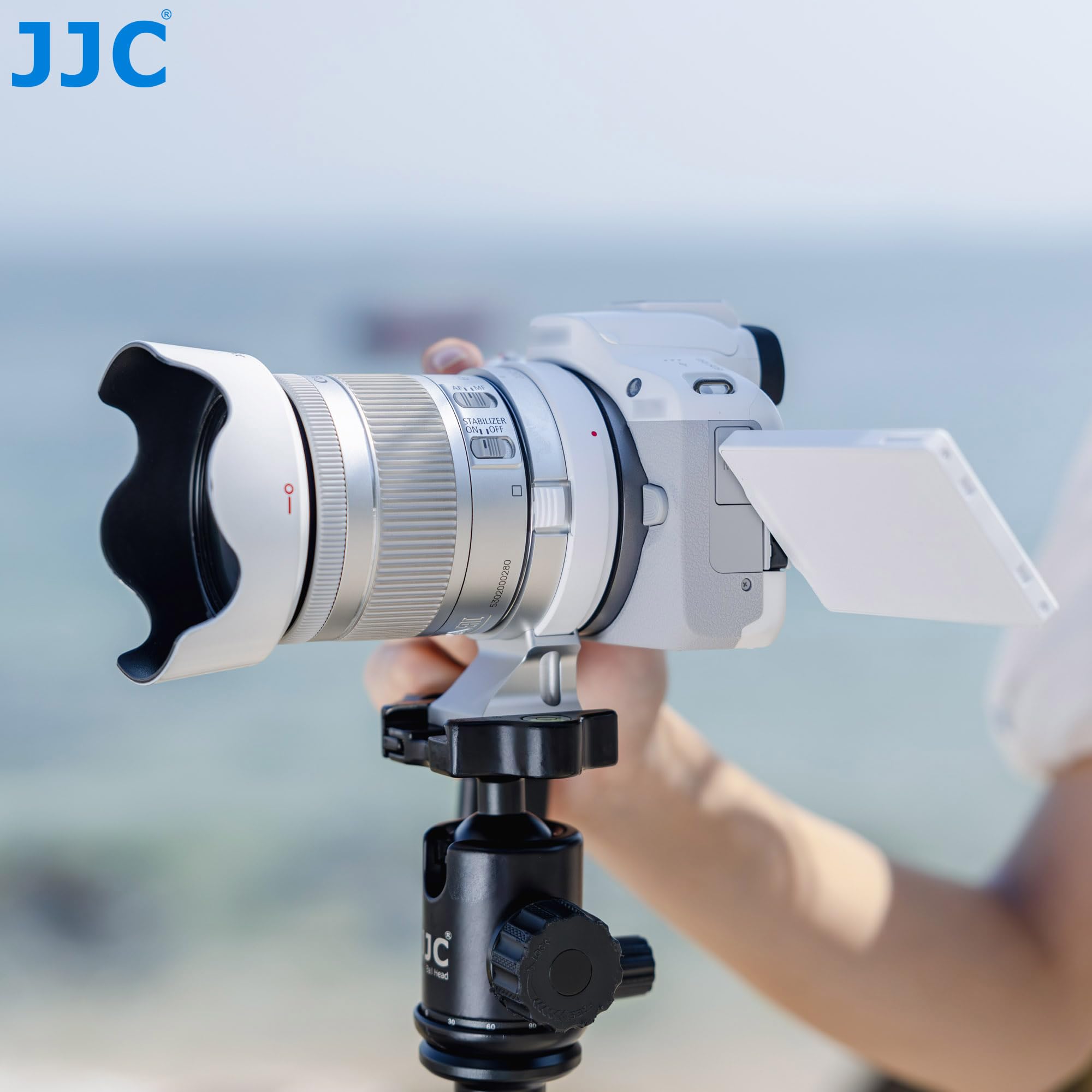 JJC Adapter do montażu EF/EF-S na EOS R AF, metalowy uchwyt, odłączana stopka statywu 1/10.2 cm-20, konwerter adaptera automatycznego ustawiania ostrości, kompatybilny z Canon EOS R1 R Ra RP R3 R5II