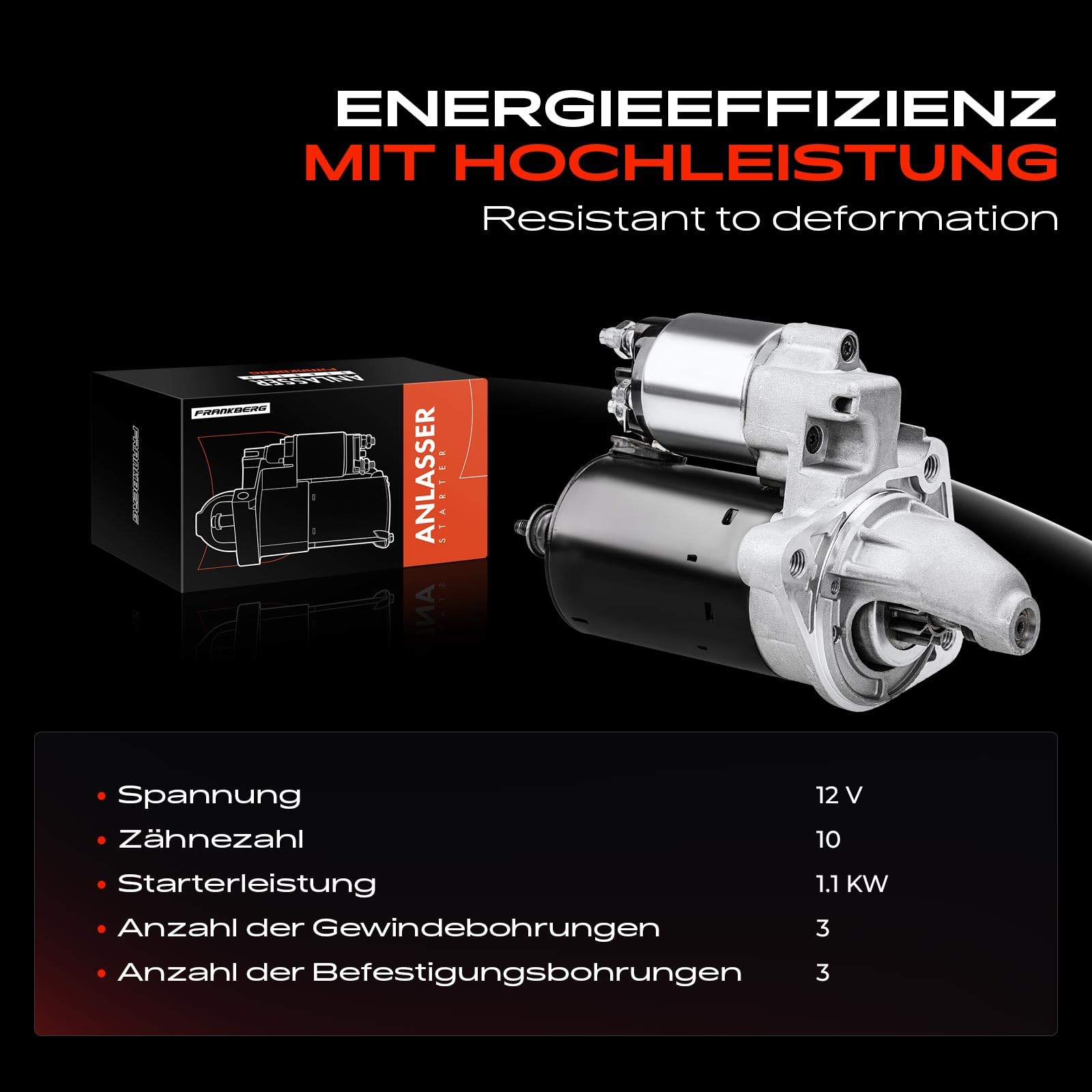 Frankberg Anlasser Starter 1,1 KW 12 V 10 Zähnez Kompatibel Fiesta IV JA JB Focus DAW DBW Fusion JU B-Max JK Puma EC C-Max DM2