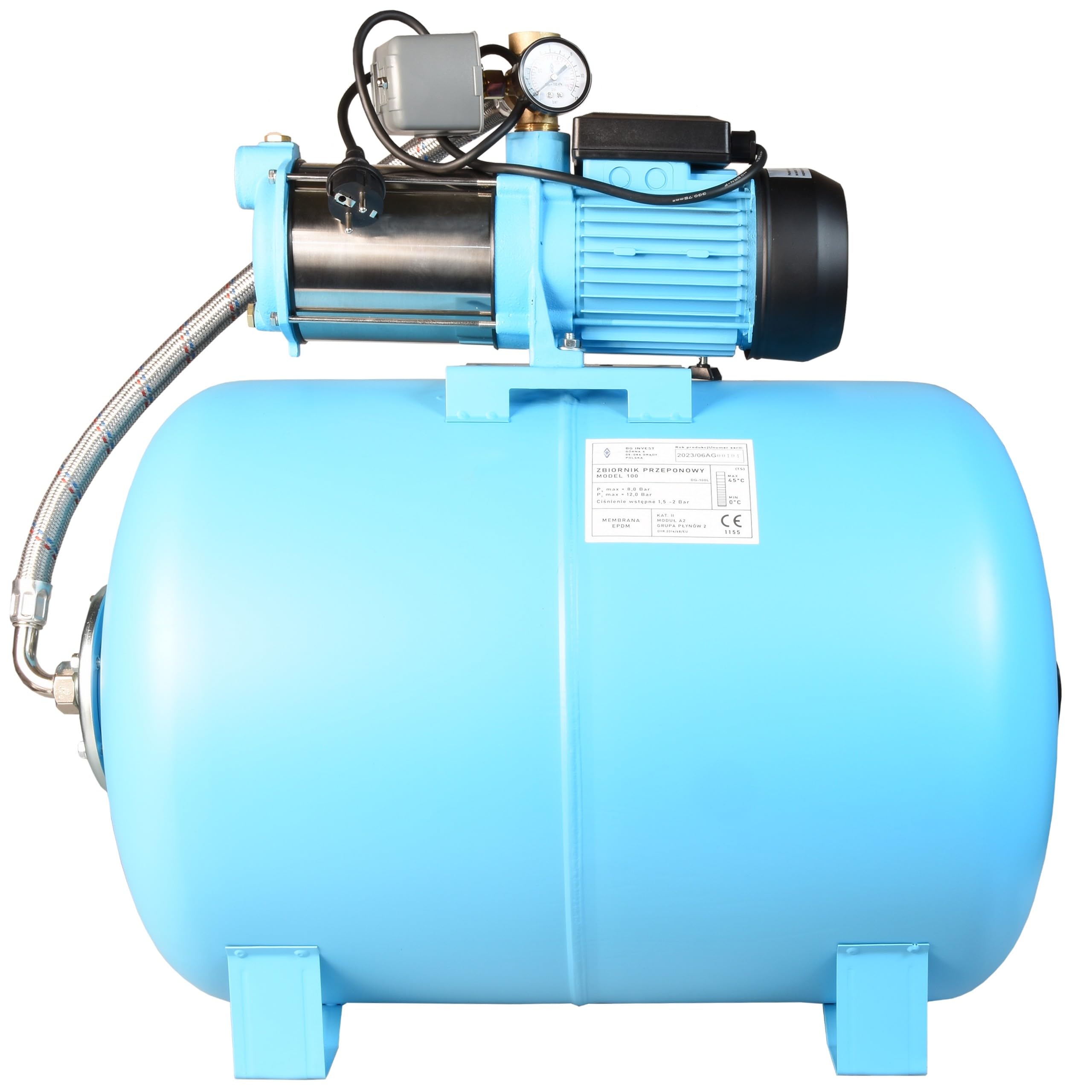 Hauswasserwerk MAX-H 1300 - Kreiselpumpe (6000 l/h,1300W, Förderhöhe 55m) - 100L Druckkessel - Hauswasserautomat mit Druckschalter Manometer - Wasserpumpe Edelstahl INOXfür Gartenbewässerung 100 Liter