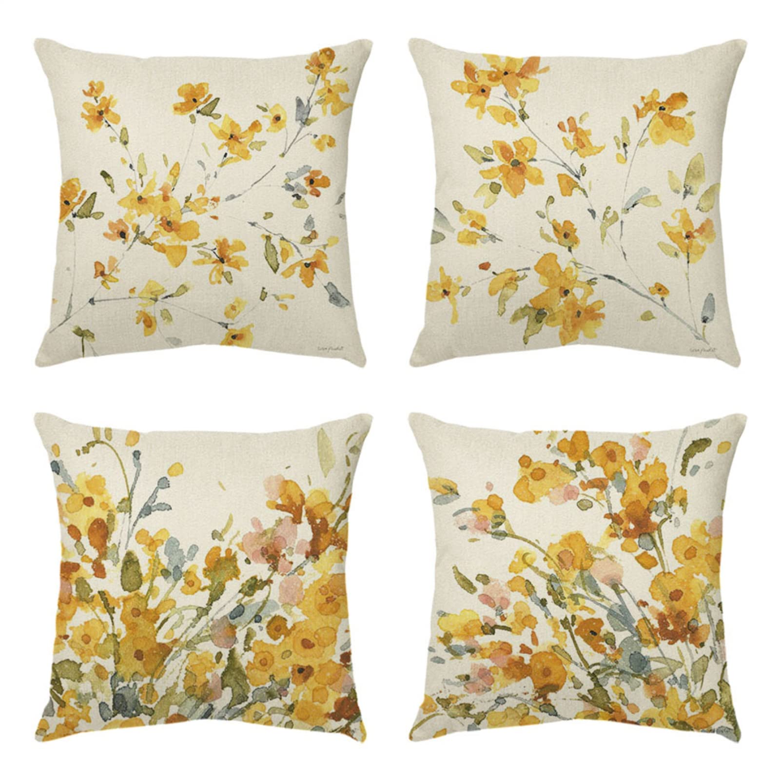 4 Piezas Funda de Almohada Flores Amarillas Fundas de Cojín Terciopelo Sencillo y Decorativo para Sofá Camas Dormitorio Coche Lino Cojines Throw Pillow Covers 80x80cm/32x32 Inch