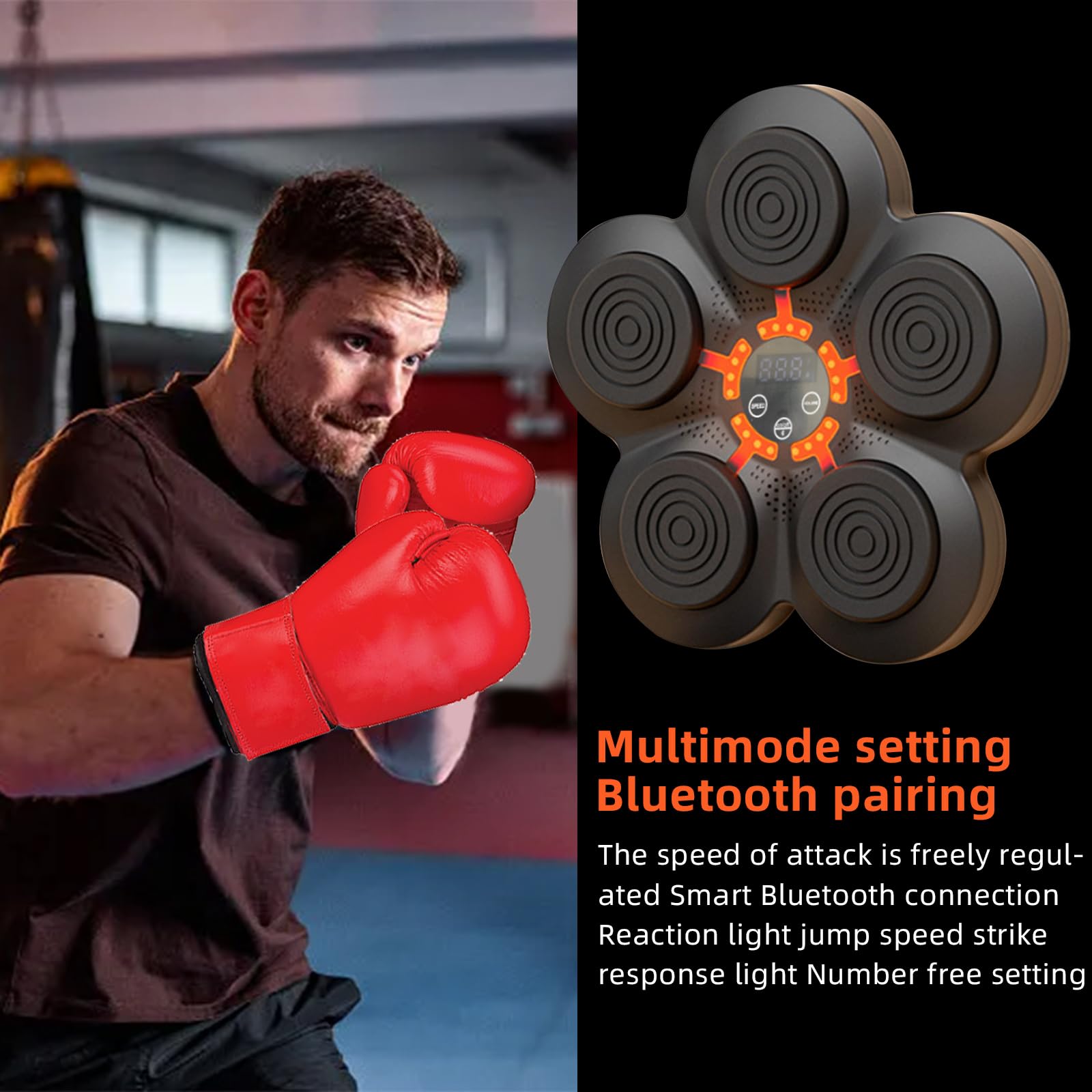 Music Boxing Machine - Apparecchio Da Boxe Elettronico Con Luci, 9 Modalità, Bluetooth, Conteggio Colpi, Con Guanti - Foto 11