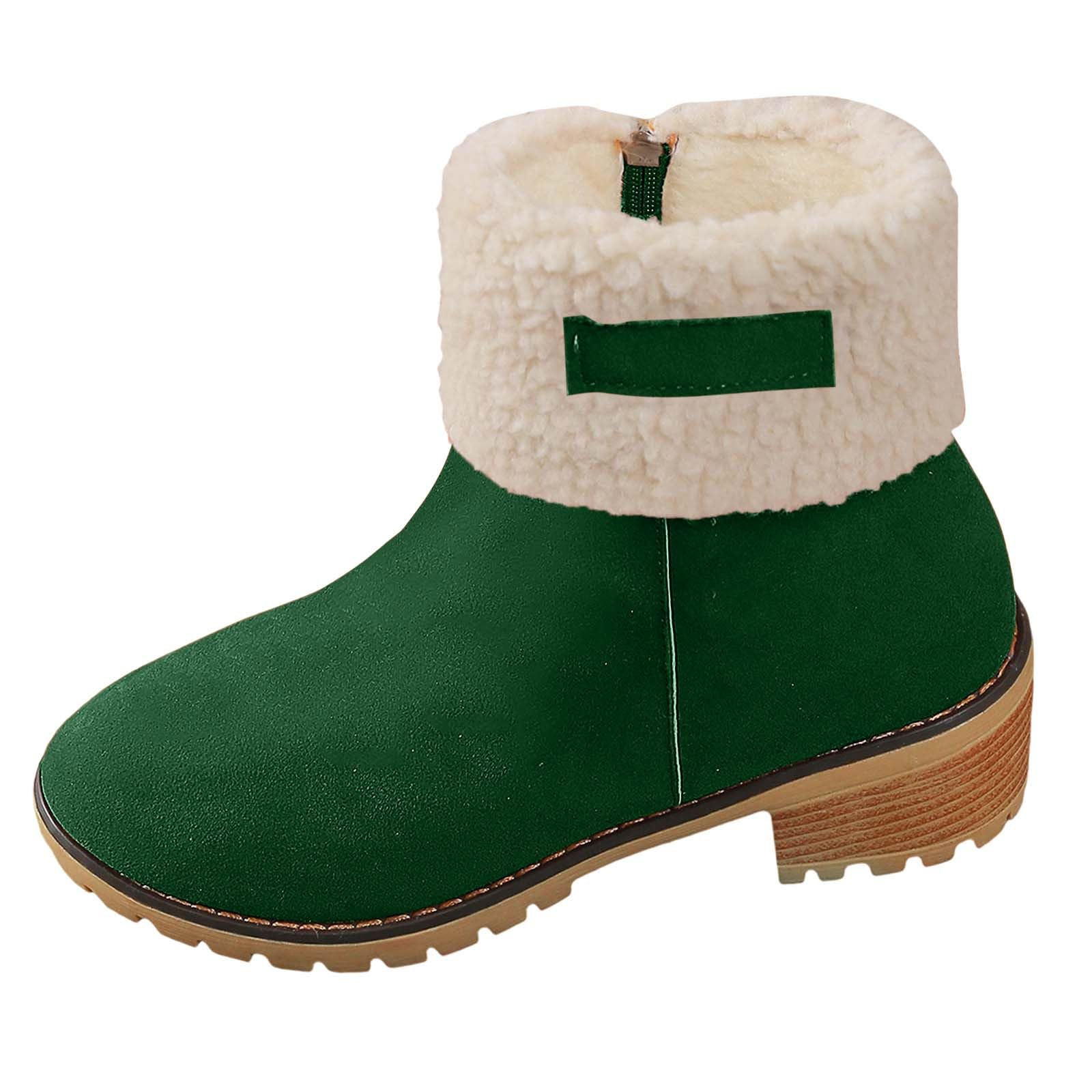 Generisch Stivali da donna con polpaccio medio caldo invernale in finta pelle scamosciata retrò tacco grosso zip laterale per abbigliamento casual stivaletti comodi