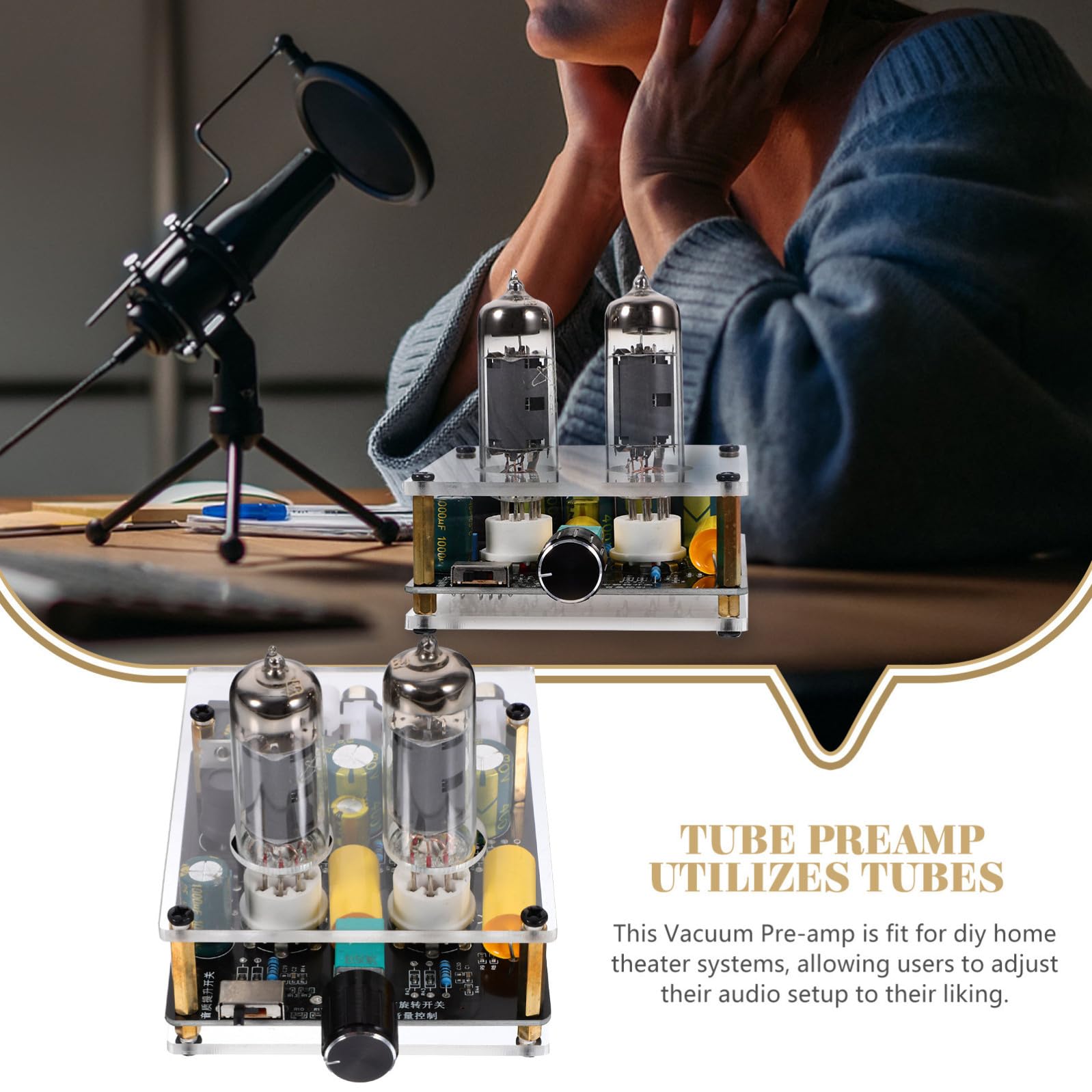 Gadpiparty Preamplificatore Phono Valvolare 6k4/6a2 Leggero Funzione Pre-amplificatore per Giradischi, Materiale Pcb e Abs per Sistemi Home Theater DIY e Arredo Moderno