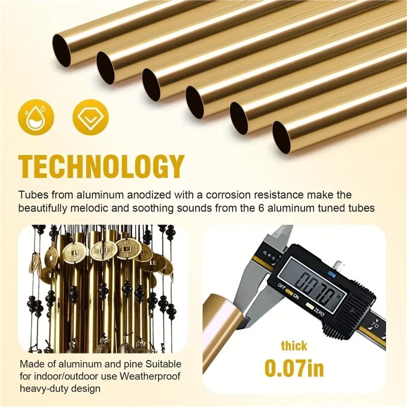 Campanelli A Vento Campanelli eolici da esterno fatti a mano in legno e metallo, tubo di alluminio, decorazione appendere for giardino, cortile, balcone, finestra Per La Francia