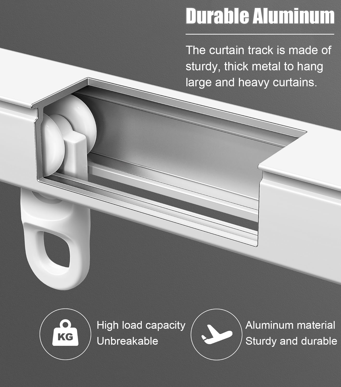 Adjuble Chowany system szyn An - aluminiowy drążek przesuwny do montażu na suficie/ścianie, biała ścianka działowa do kampera/szpitala, Exte 1,15-2,1 m / 3.8-6.9ft