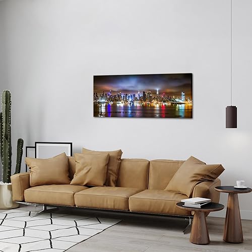 Miniatura 3 de sechars - Arte de pared de la ciudad de Nueva York, panorama del horizonte de Manhattan en la noche nublada, impresión artística giclée, decoración
