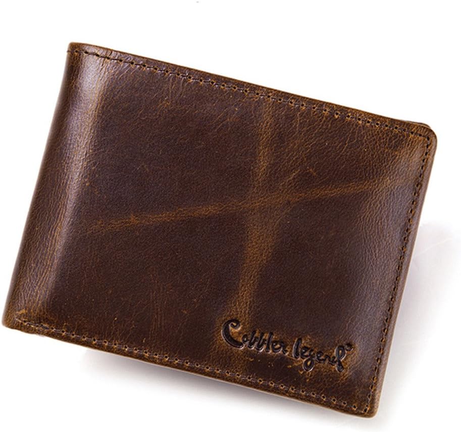 Genuine Leather Mens Bifold Wallet Card Holder with Removable Board