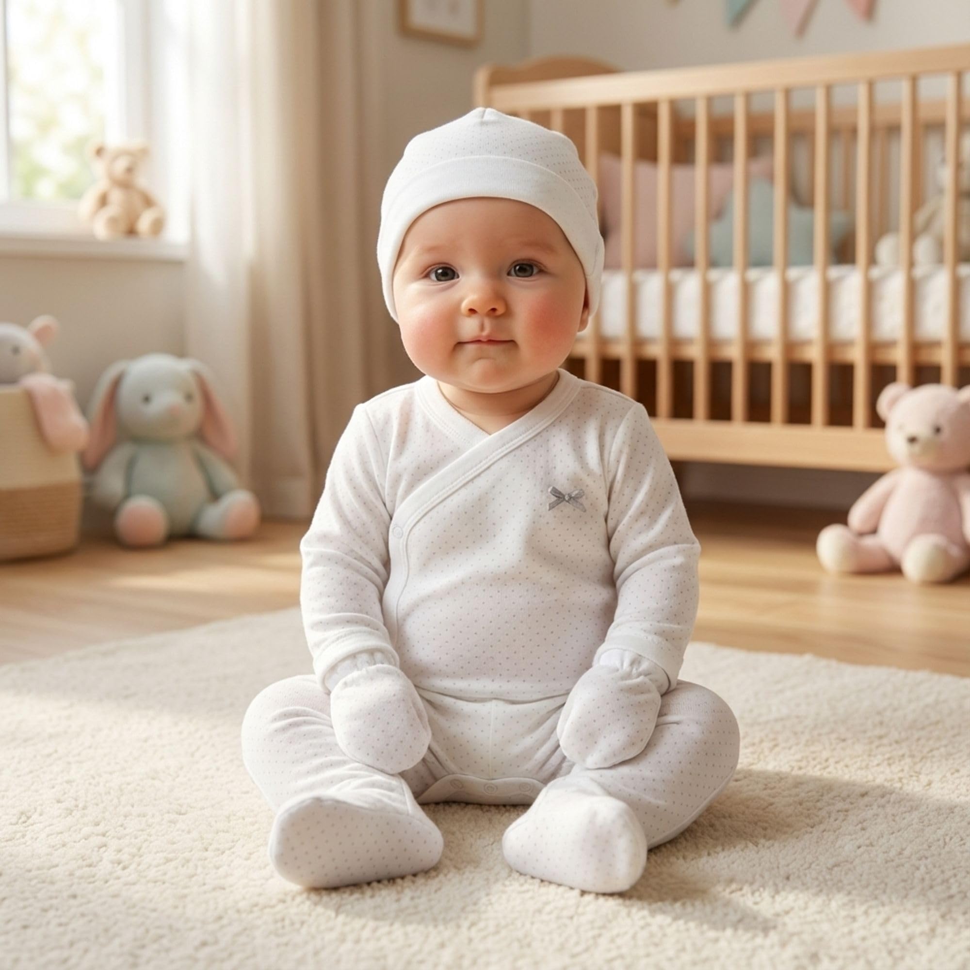 BABIDU | Set Bebé 5 Piezas 100% Algodón con Body, Gorro, Camiseta, Polaina y Manoplas, Ropa Suave para Recién Nacido Niño y Niña, Canastilla Regalo Bebé Primera Puesta Unisex