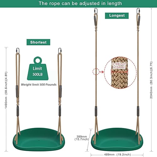 Miniatura 2 de BeneLabel Asiento de columpio resistente con cuerda ajustable y mosquetones, asiento de columpio antideslizante estilo cojín para niños y adultos