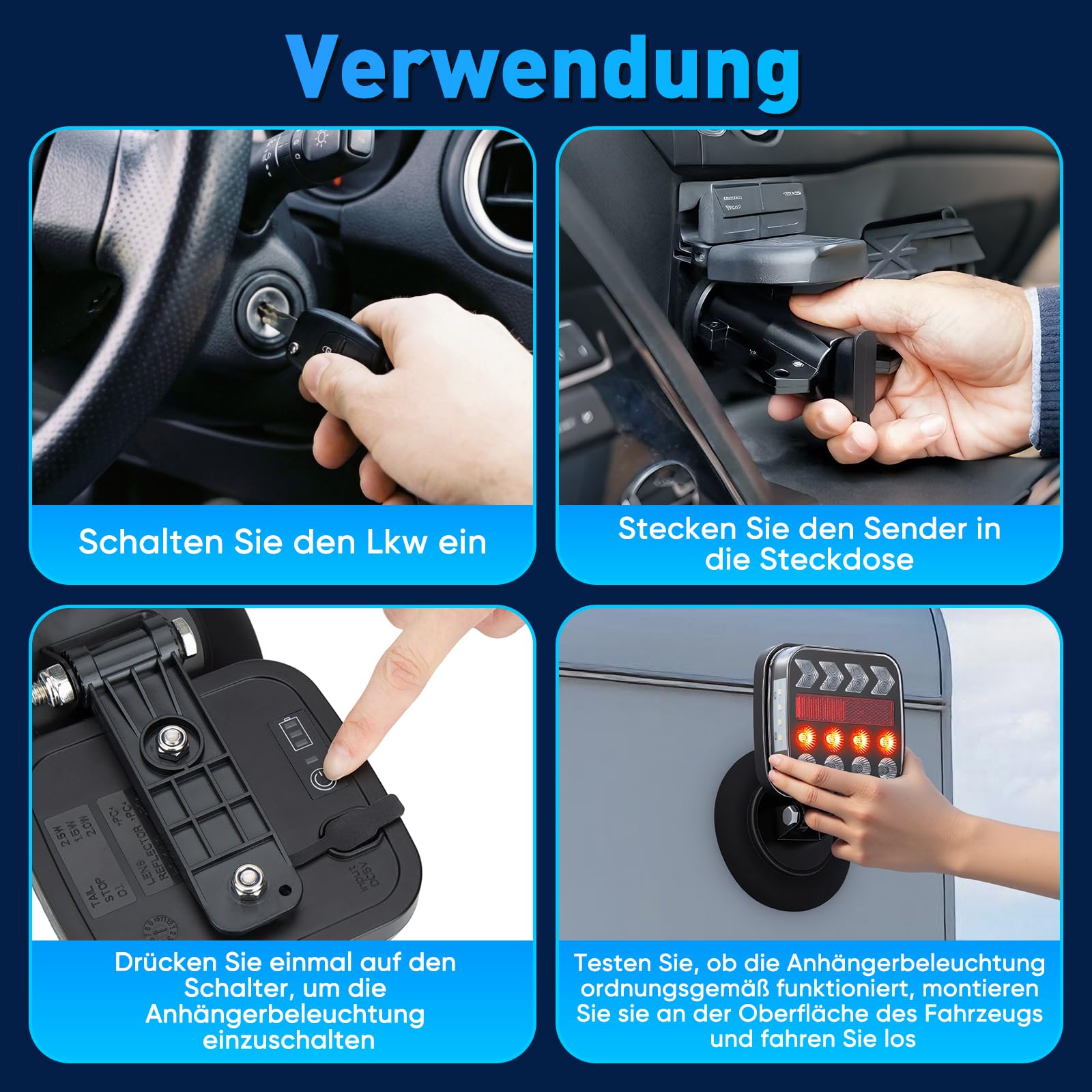 BlumWay Magnetische kabellose Anhängerleuchten, verbessertes 2,4GHz-Sender mit 3000mAh-Akku, Beleuchtungsset für Lkw, Boot, Wohnmobil, Fahrzeuge, Übertragungsreichweite bis zu 30 Meter, IP67