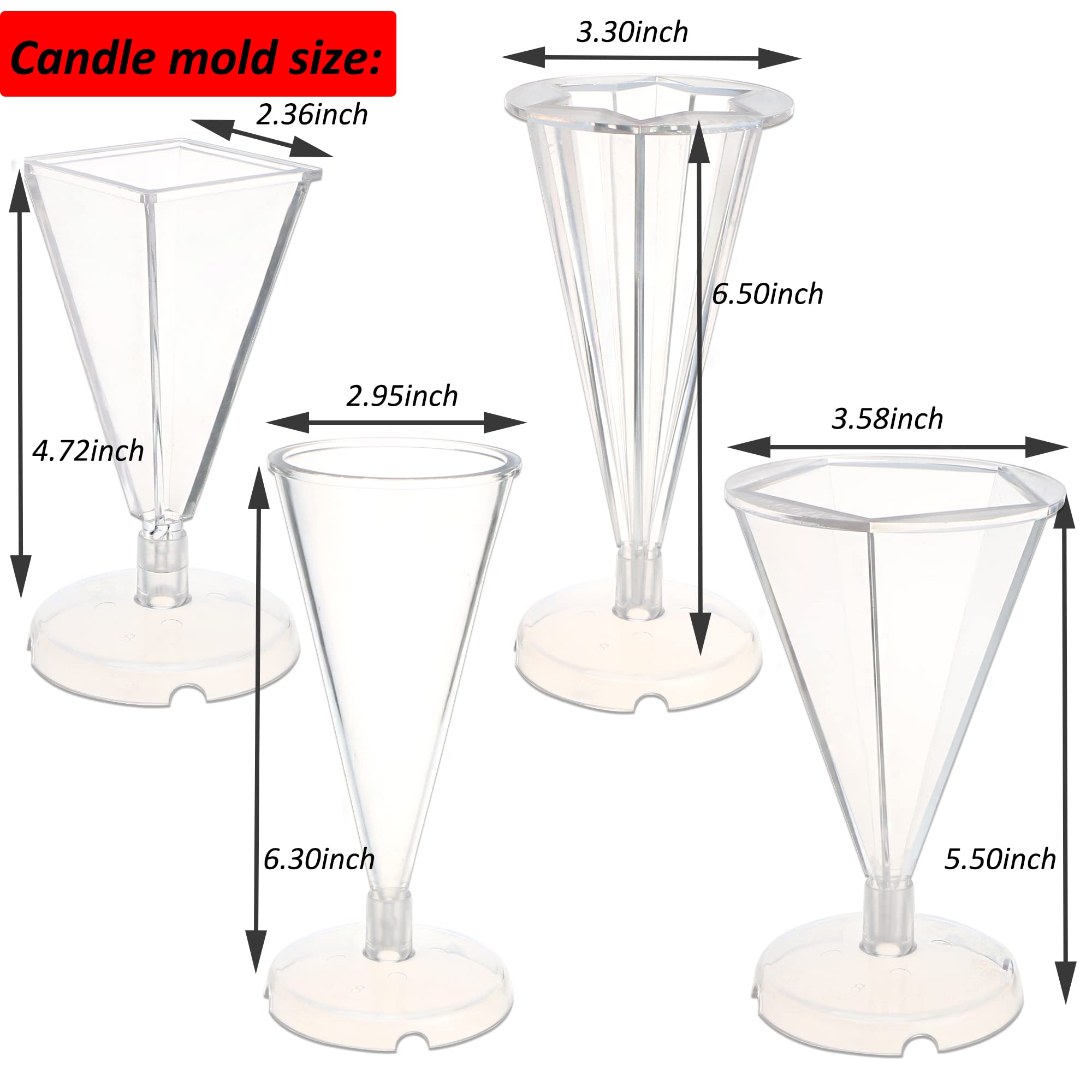 MILIVIXAY 4PCS Candle Molds - Including Pyramid,Cone,5-Sided & 6-Sided Cone Molds