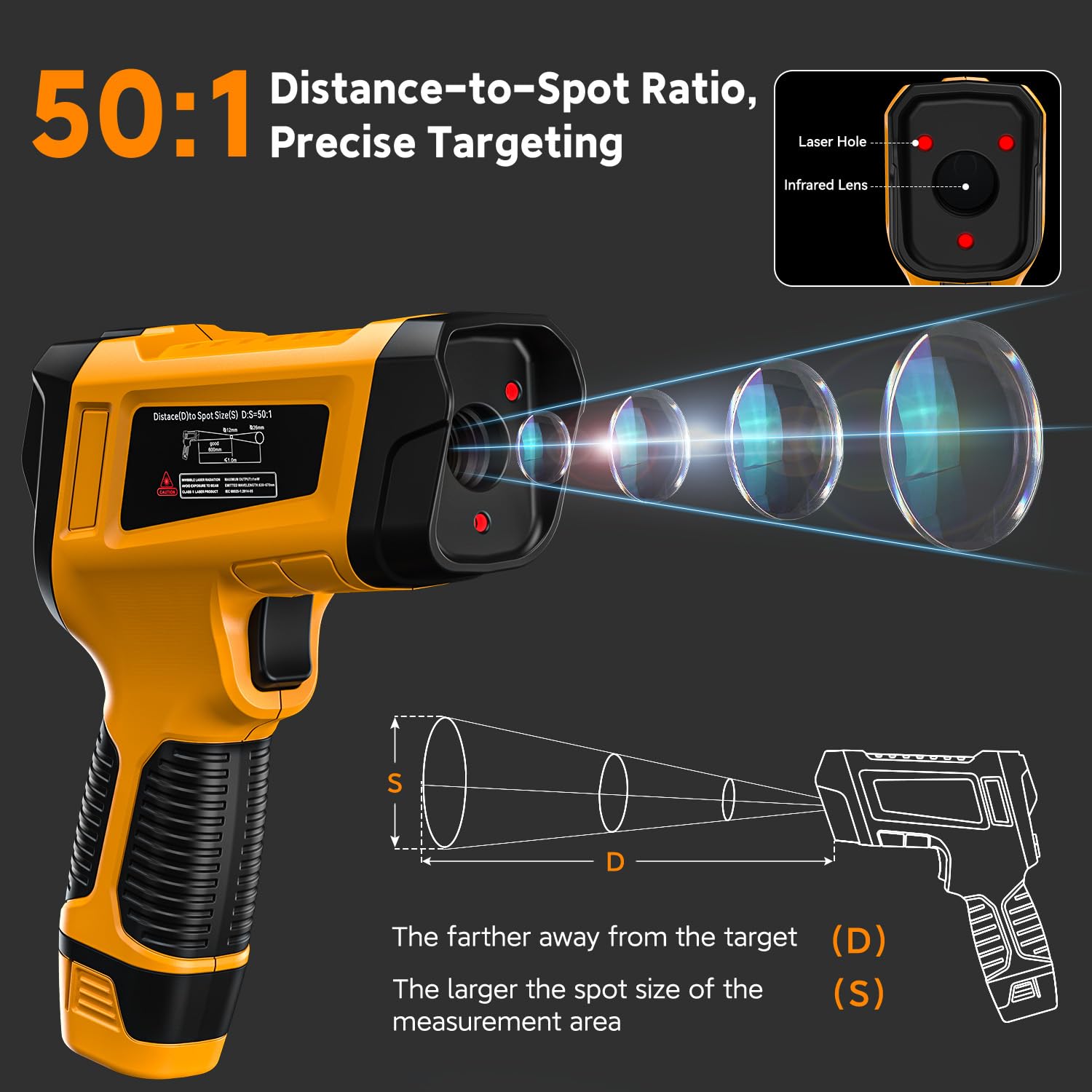 -58°F to 3992°F High-Temp Infrared Temperature Gun, Industrial Laser Thermometer Gun High Precision Triple Laser Non-Contact Pyrometer Termometer for Furnace, Kiln, Forge, Furnace, Engine, HVAC