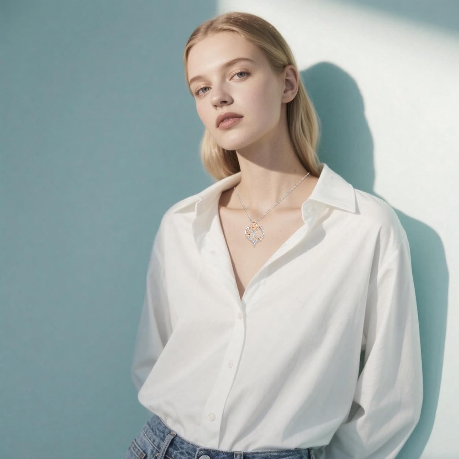 Rose Heart Letter Initial Necklace for Women, S925 Sterling Silver Pendant Necklace Adjustable Dainty Rose Flower Jewelry Gift for Her - Image 4