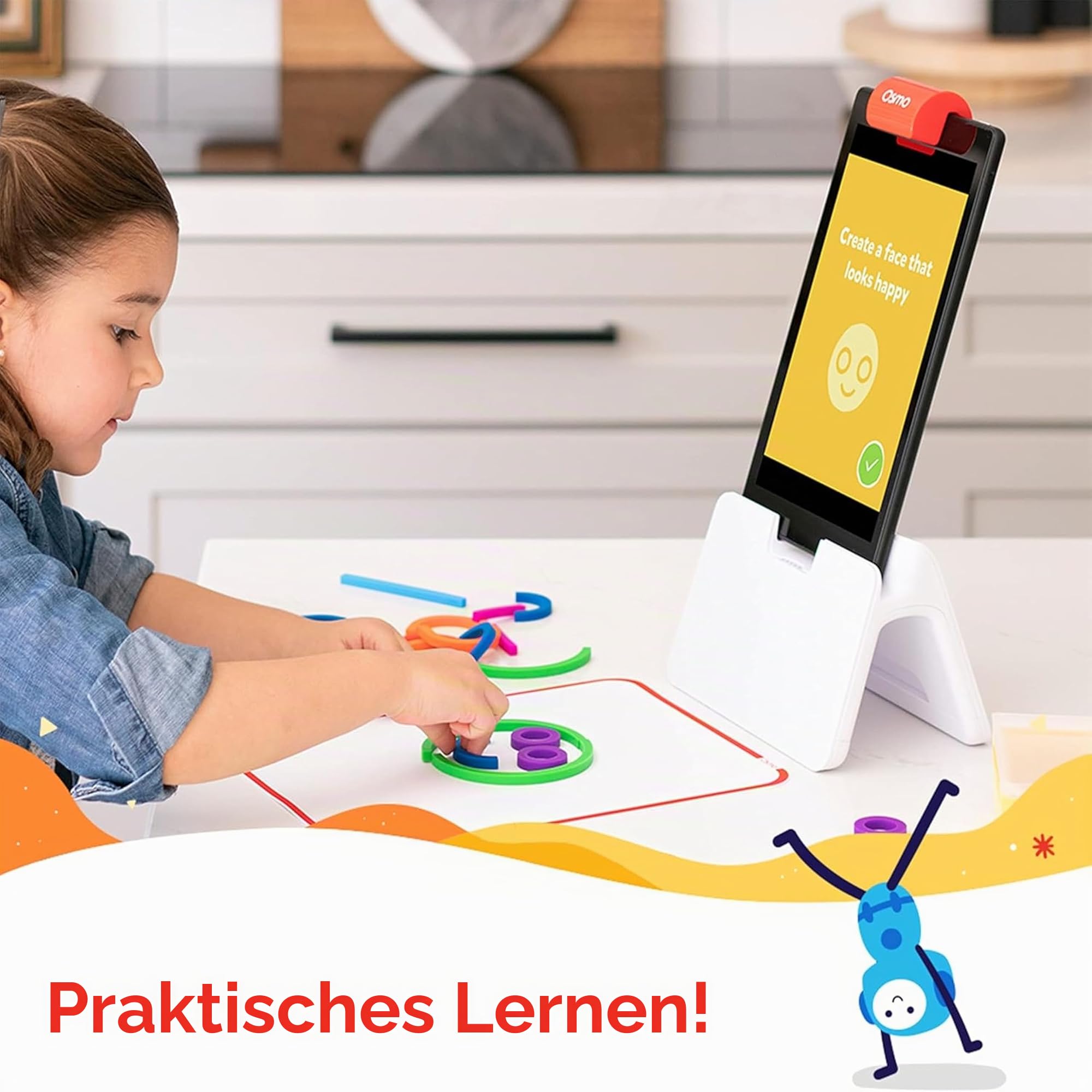 Osmo - Little Genius Starter Kit für Fire-Tablet - 4 Lernspiele - 3-5 Jahre - Buchstaben, Laute, Kreativität - digitales Spiel mit echten Spielsteinen - (inkl. Osmo Basis für Fire) - deutsch übersetzt
