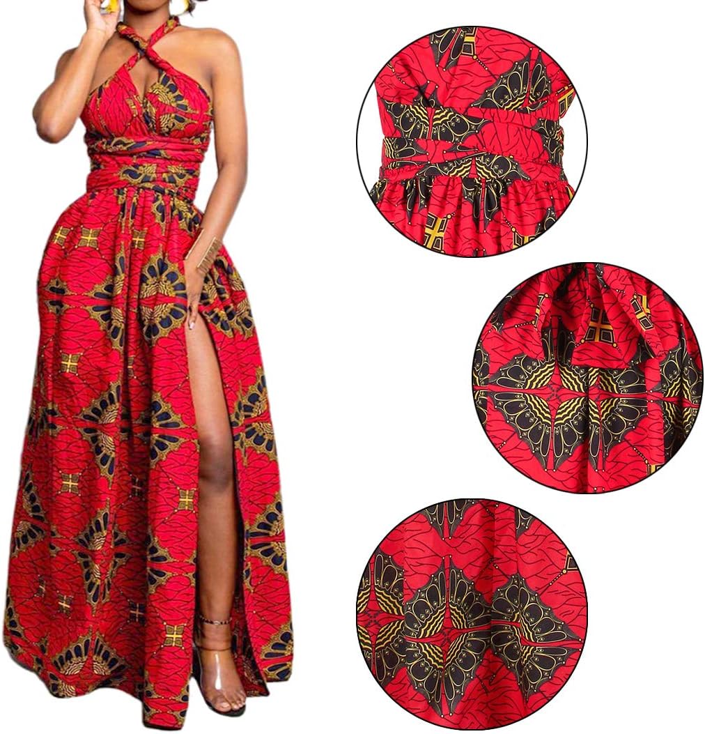 Vimoisa Women Sexy Boho African Long Maxi Dress V-Neck Multi-Way Pleated Floral Print Dresses - Image 4