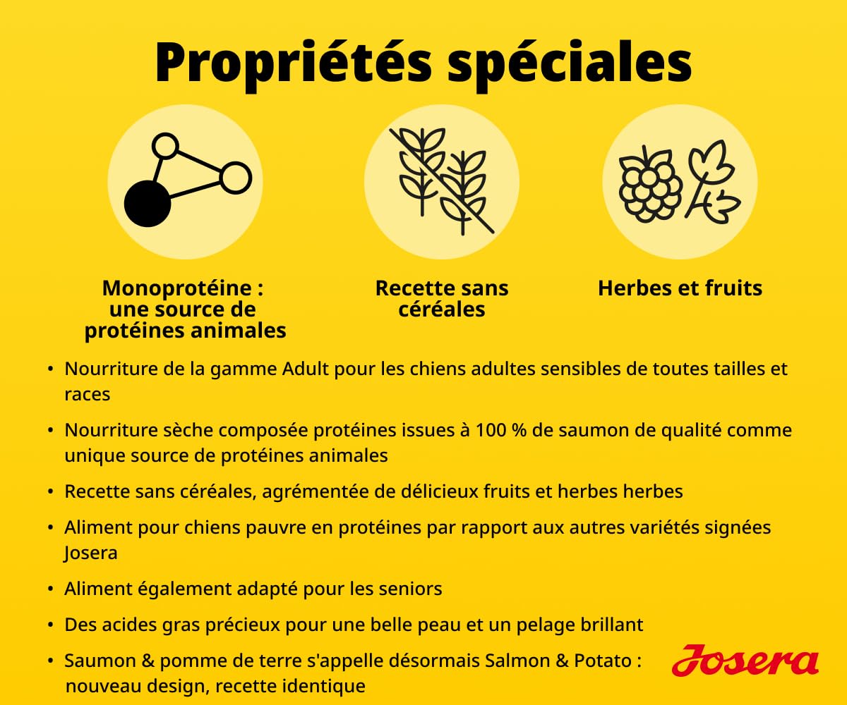 JOSERA Adult Saumon & Pommes de Terre (1 x 12,5 kg) | Croquettes pour Chiens Adultes (y Compris Seniors) | Monoprotéine - 100% Saumon | Faible teneur en protéines | sans céréales | Pack 1