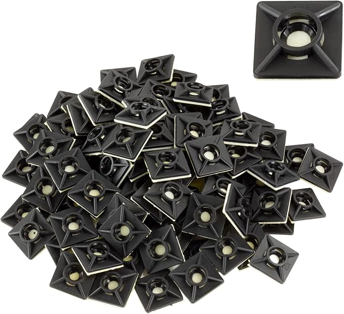 GTSE 100 Pack Black Zip Tie Mounts, 3/4" Adhesive Square Cable Tie
