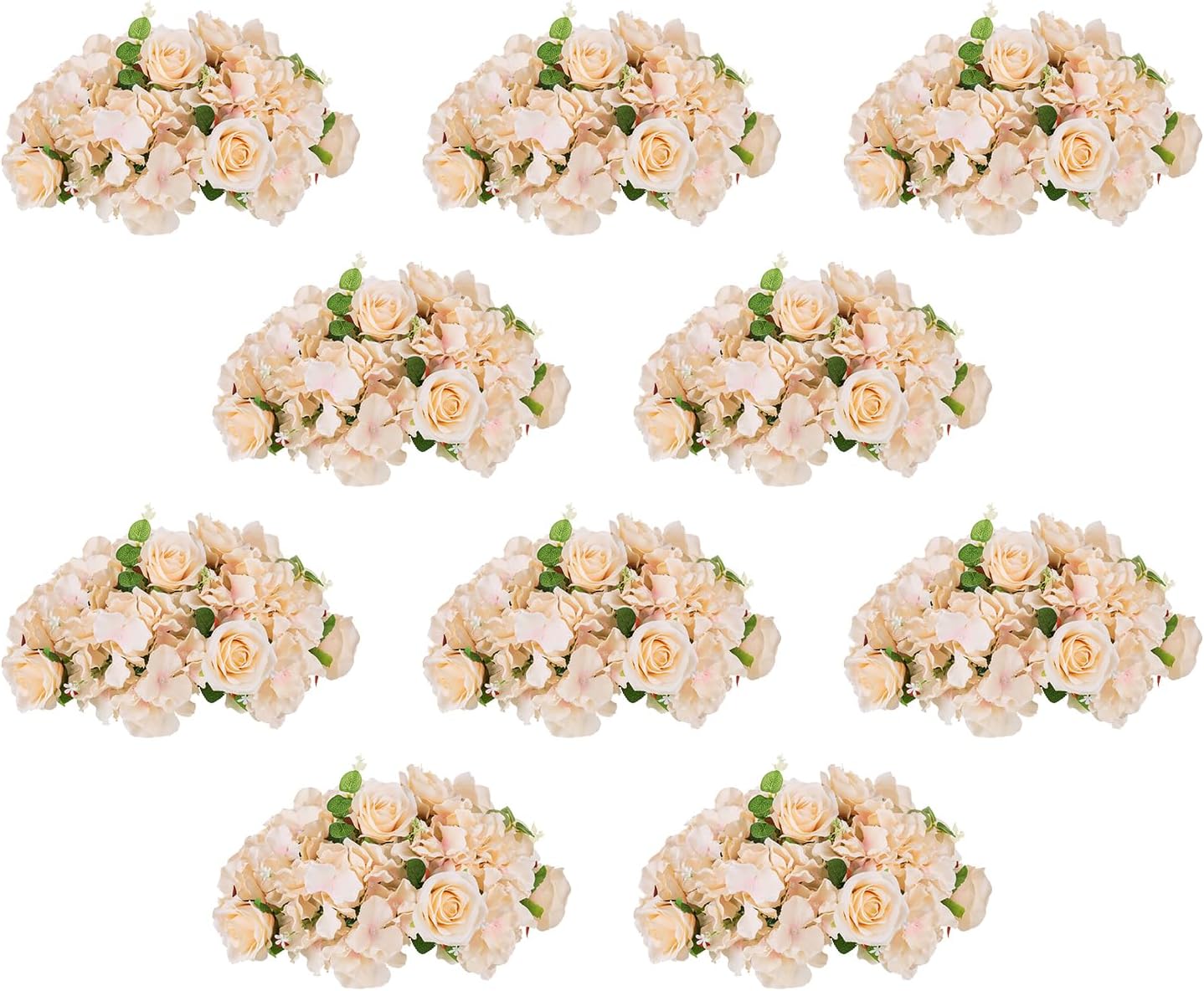 Flower Balls for Centerpieces Arrangement Bouquet - 10 Pcs Small Fake Rose Balls, Champagne Wedding Flowers for Centerpieces Tables, Hydrangea Artificial Floral Ball for Party, Anniversary, Home Decor Champagne 14.2" Diam - 10 PCS