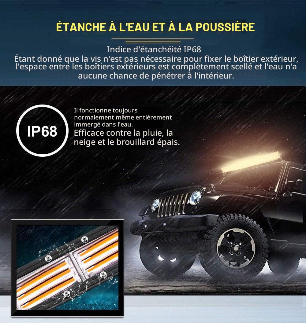 antom 90cm 60W Gyrophare Orange LED, 12V/24V Jaune LED Avertissement et 3 meters cordons,14 Modes stroboscopiques clignotants