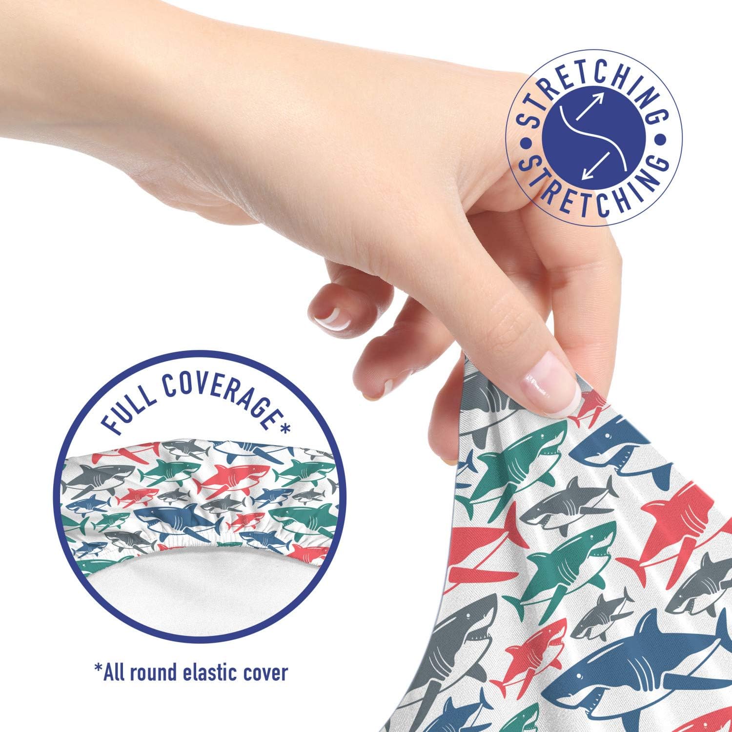 Ambesonne Shark Office Chair Slipcover, Colorful Underwater Fish Pattern Masters Survival Predators Dangerous Nature, Protective Stretch Decorative Fabric Cover, Standard Size, White Coral