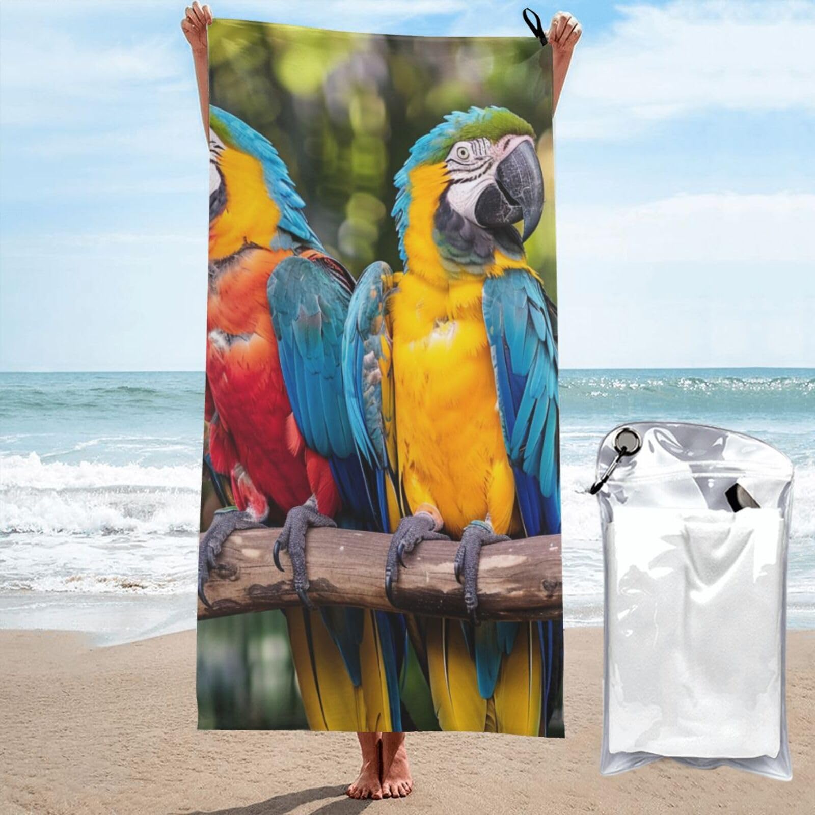 kkvhhyuo Microfiber Beach Towel, parrots Printed Lightweight Quick Dry Travel Bath Sheet with Compact Carry Bag for Swimming Yoga Camping Gym,27.5"x55"