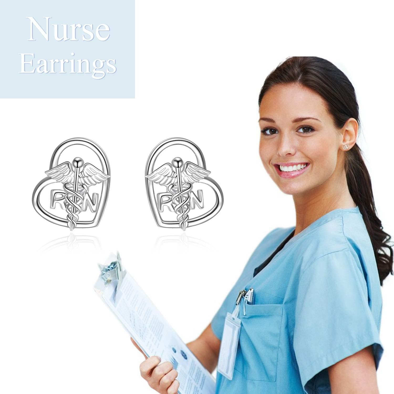 YFN Nursing Themed Stud Earrings Sterling Silver Jewelry Gift for Nurse