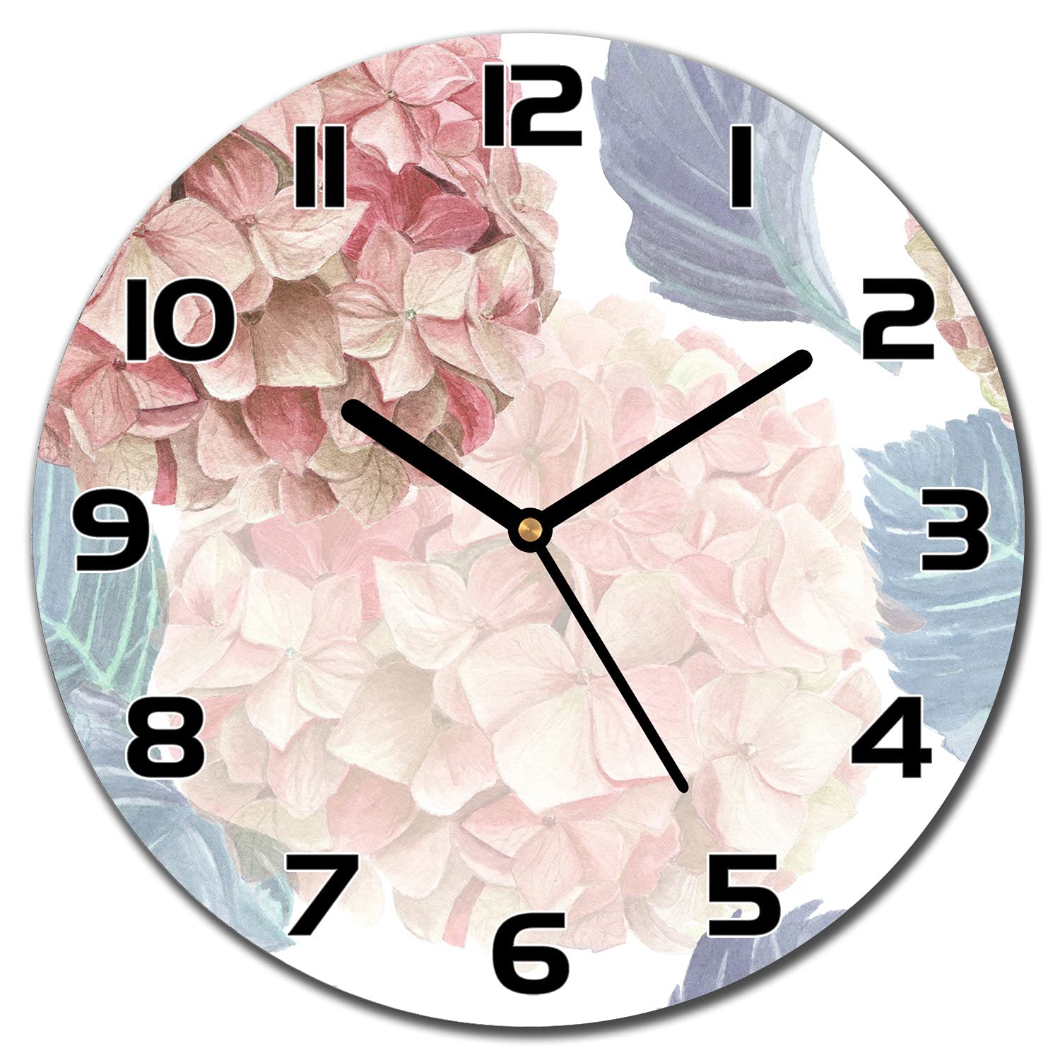 Horloge en verre 30 cm fleurs vintage Coloray moderne avec des aiguilles noires