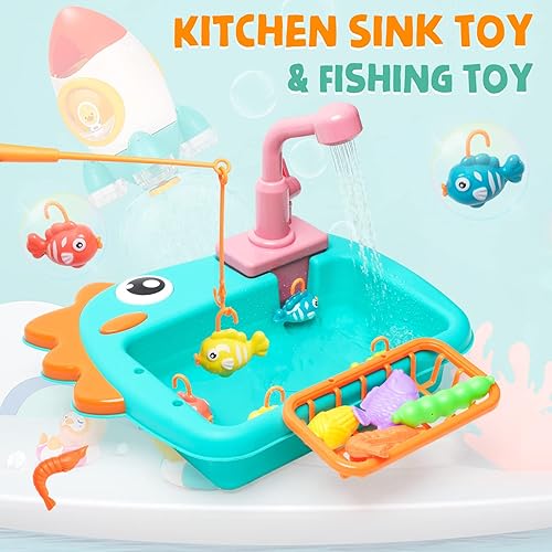 Miniatura 4 de Juguetes para fregadero de cocina con agua corriente para niños, accesorios de cocina con circulación automática de agua, accesorios de vajilla,
