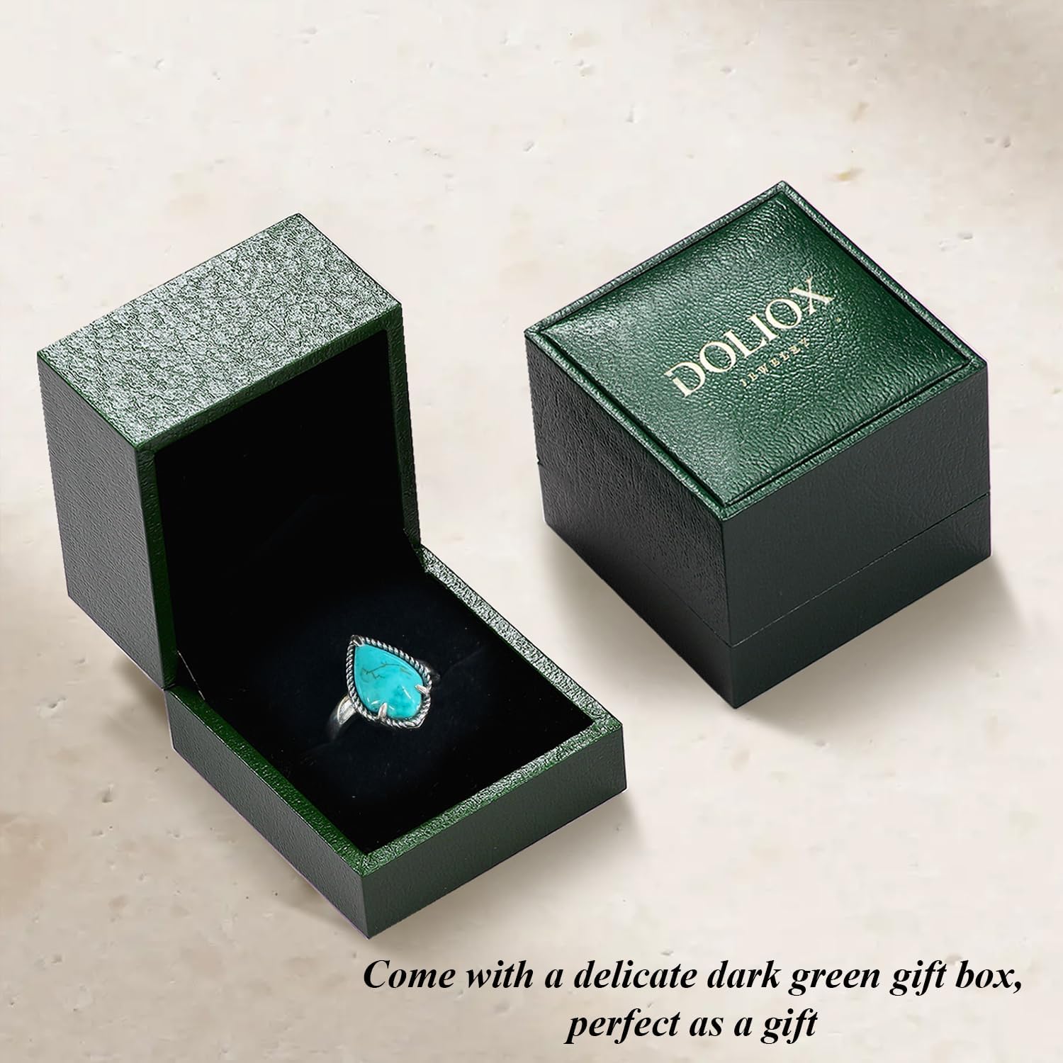 Genuine Turquoise Rings Jewelry for Women Large Teardrop Gemstone 925 Sterling Silver Ring for Her Wife - Image 7