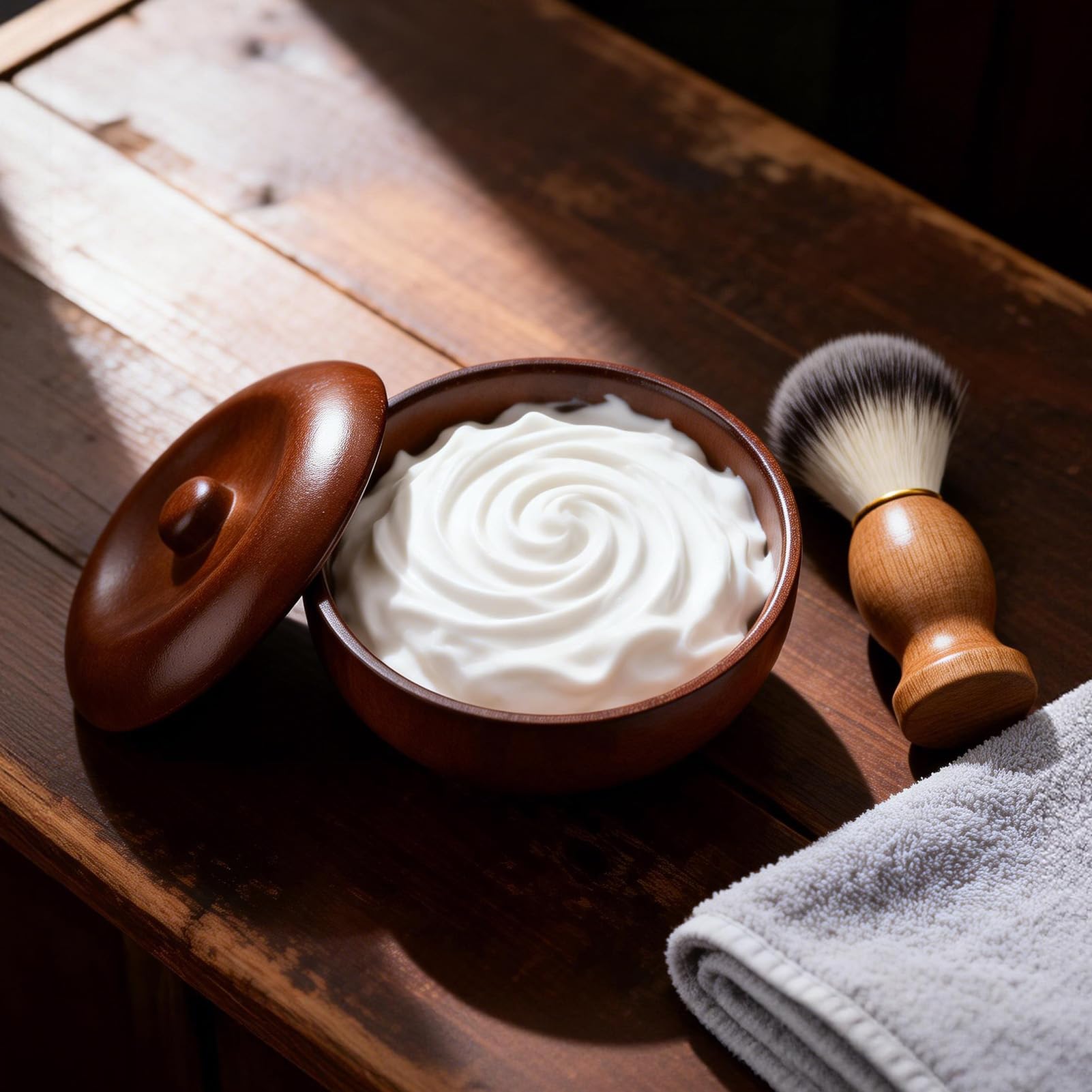 Bol Crème Raser Bois, Couvercle Tasse Savon Mousse, Outil Nettoyage Soins Barbe Homme (97 x 53 mm)