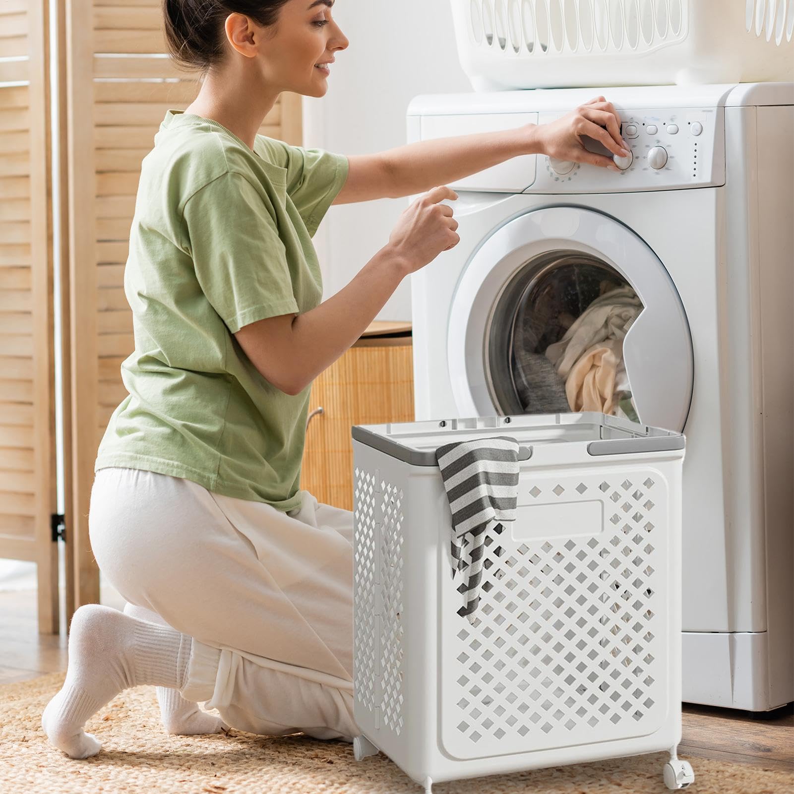 Cesto portabiancheria con ruote, pieghevole, grande cesto portabiancheria su ruote, cestino portatile per vestiti sporchi per casa, armadio, dormitorio, bagno, lavanderia