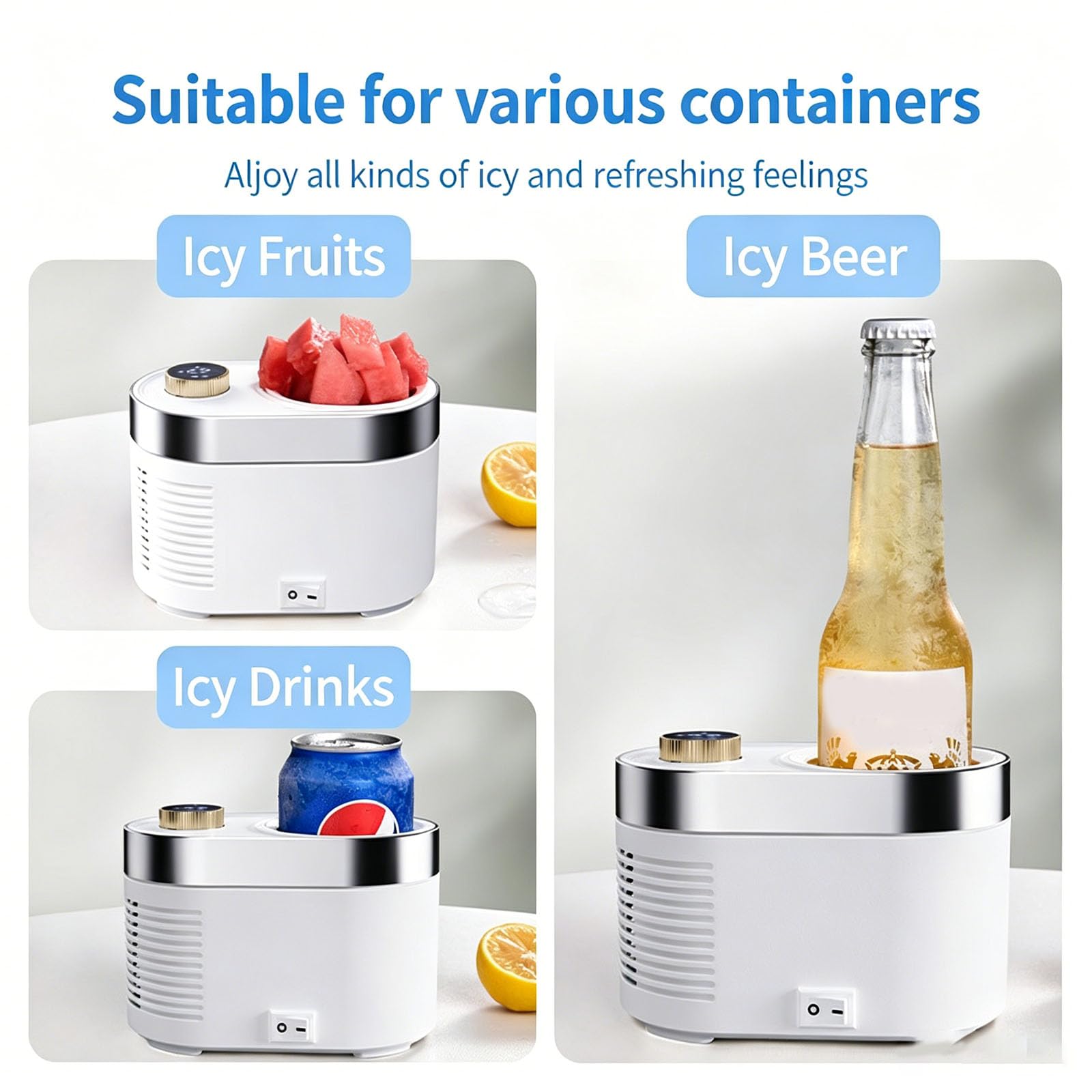 Enfriador y calentador de bebidas de escritorio, enfriador eléctrico de bebidas rápido con regulación de velocidad continua y pantalla LED, adecuado para café, cerveza, jugo y cola