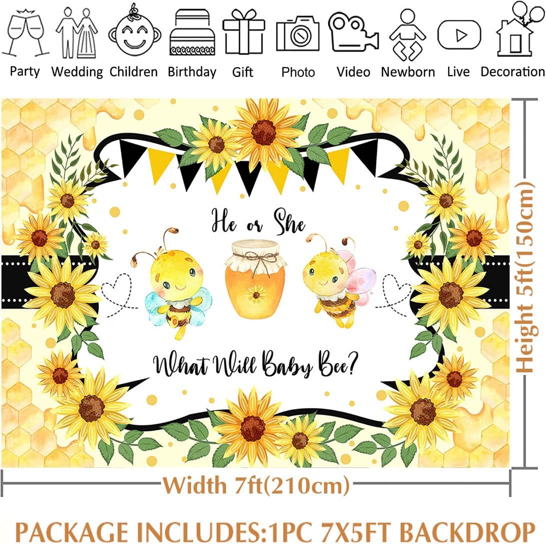 Avezano Bee Theme Gender Reveal Backdrop What Will Baby Bee Party Background Decorations Bee Gender Reveal Party Decorations Backdrops(7x5ft)