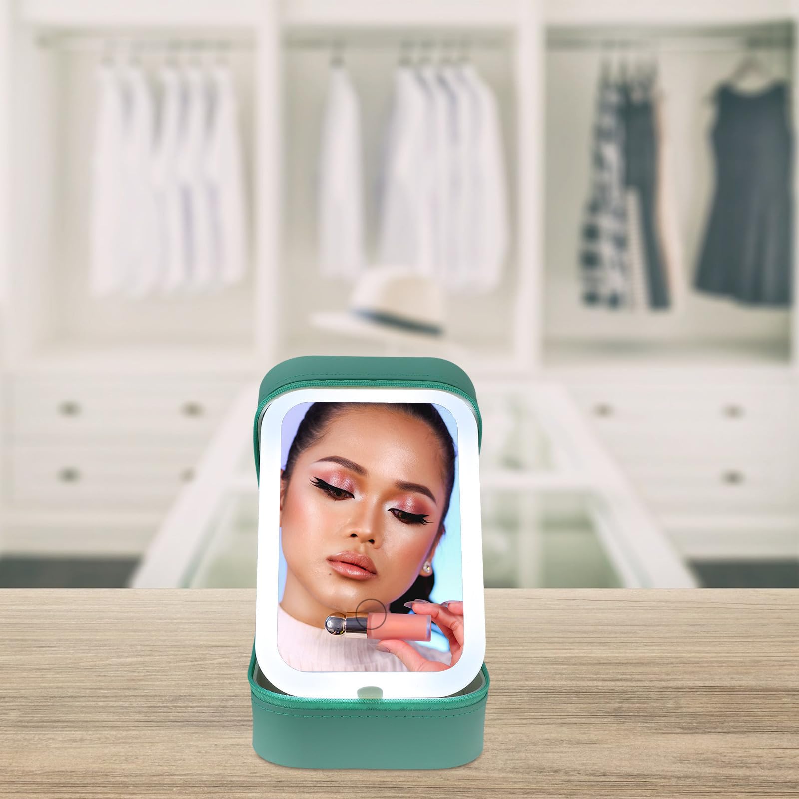 Neceser de Viaje para Mujer con Espejo Led, Compartimentos y Cremallera
