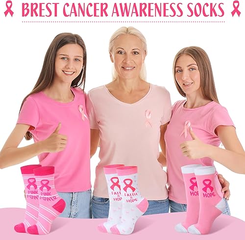 Miniatura 7 de Hercicy Breast Cancer Awareness Socks Bulk Soft Pink Ribbon Breast Cancer Gifts for Women Sport Football Cheer Accessories