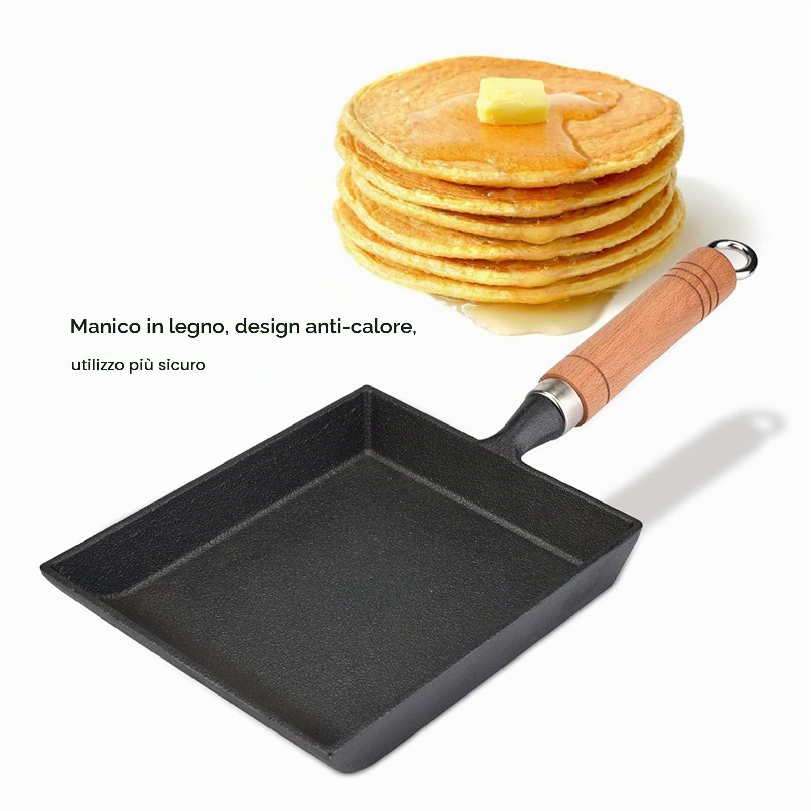 Greensen Padella Tamagoyaki Padella Giapponese per Frittata Padella Quadrata per Uova Padella Tamago Mini Padella Padella Giapponese per Uova con Manico in Legno 37x15,5 Cm Nero